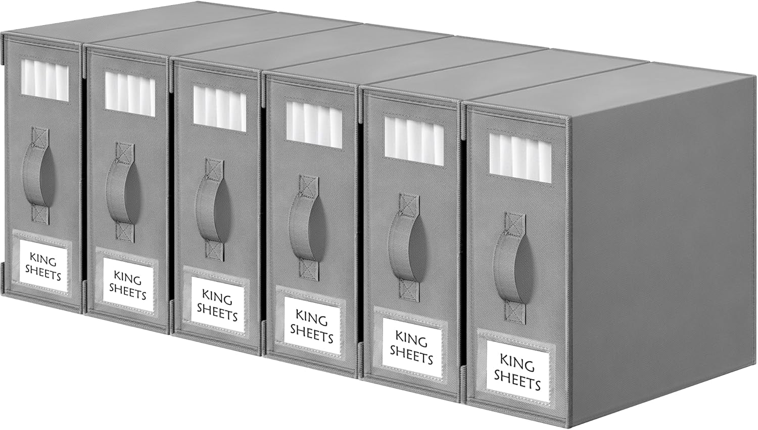 Bed Sheet Organizers and Storage, 6 Pack Foldable Linen Closet Organizer Box – Bedding Holder for Sheet Set (King/Queen Sizes), Duvet Covers, Blankets (Grey)