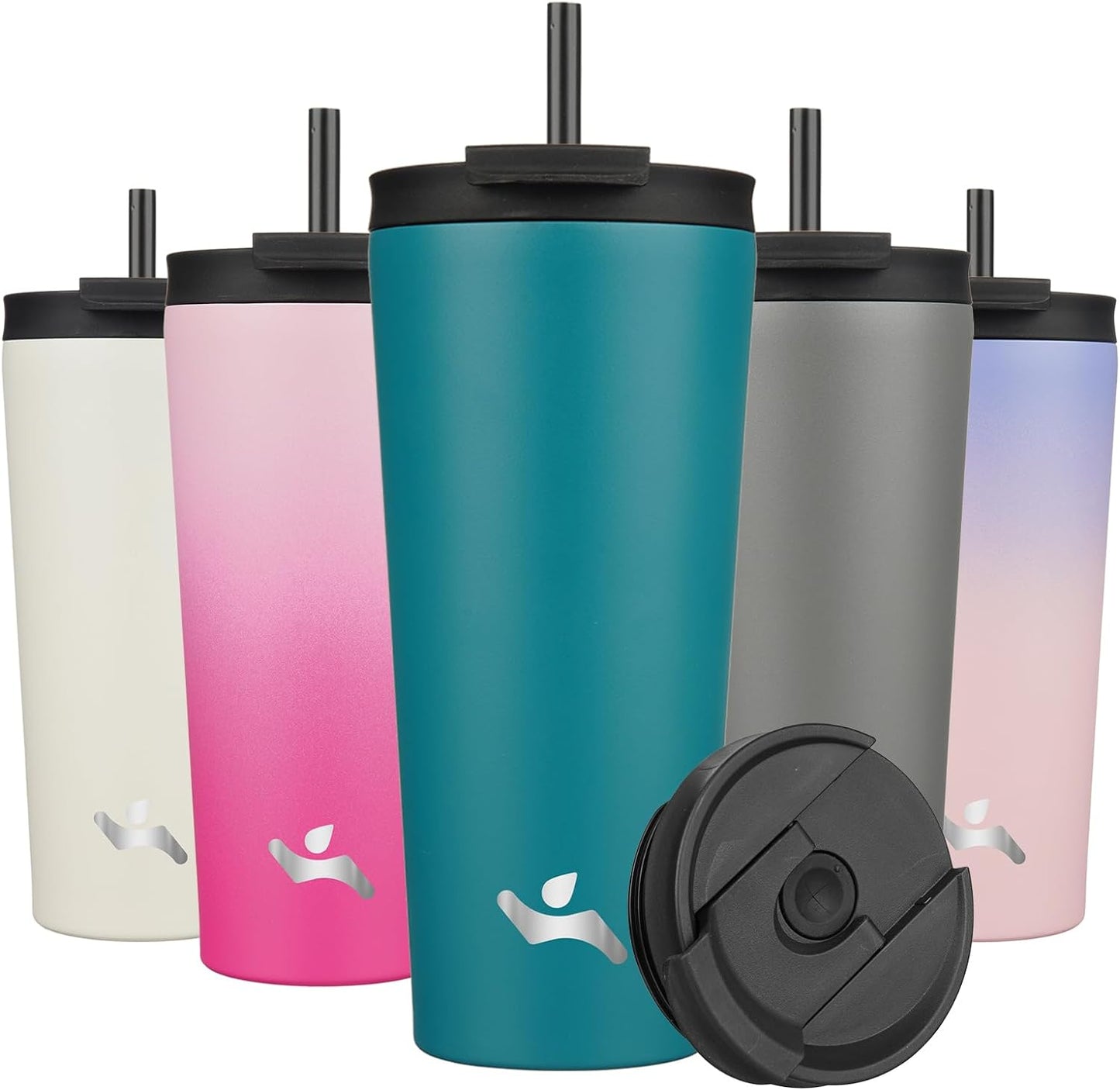 22 OZ Insulated Tumbler with Lid and 2 Straws Stainless Steel Water Bottle Vacuum Travel Mug Coffee Cup,Blue