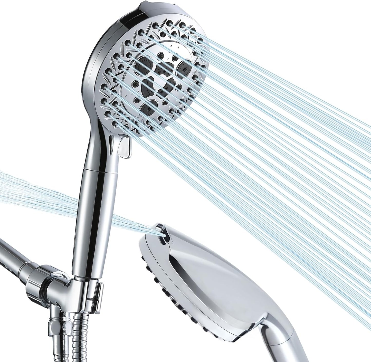 10 Settings Shower Head with Handheld, 5" High Pressure Showerhead Include 2 Powerful Wash Modes for Cleaning Bathroom, Hand Held Shower Head Set with Stainless Steel Hose Filter for Hard Water