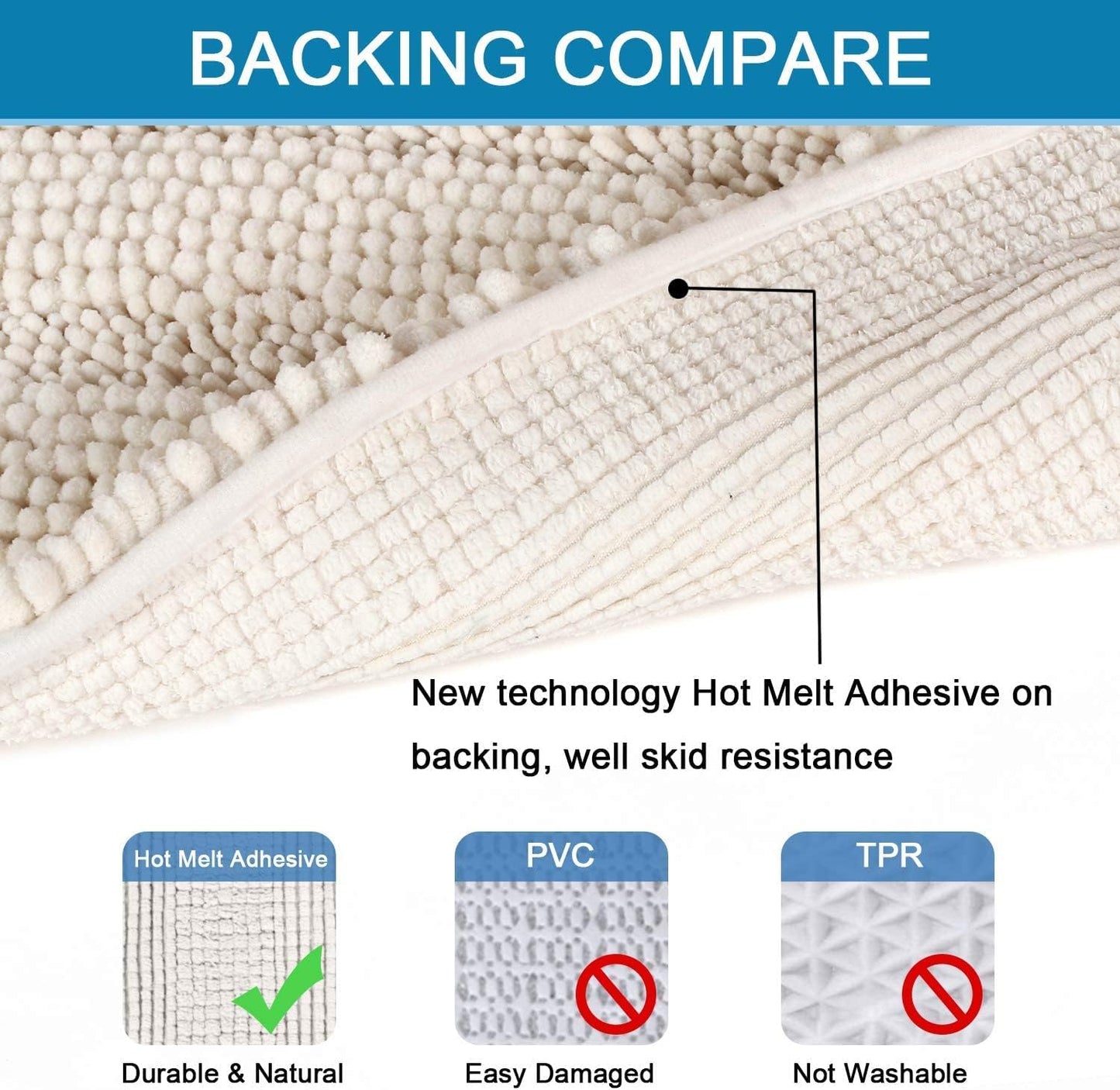 Bathroom Rugs Bath Rugs for Bathroom Non Slip Bath Mats Extra Thick Chenille Striped Rug 17" X 24" Absorbent Soft Shaggy Washable Dry Fast Bath Mats for Bath Room Floor - Ivory