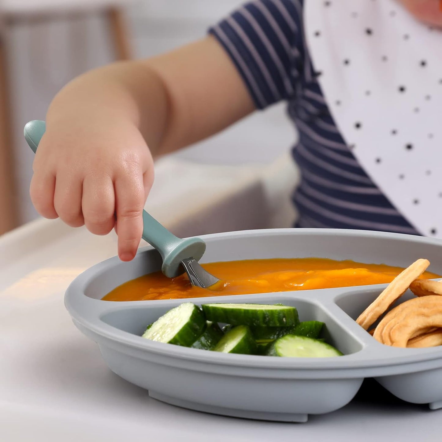 6 Pieces Toddler Utensils, Kids Silverware Set with Silicone Handle, Children Safe Spoons and Forks, 18/8 Stainless Steel, Food-Grade Silicone - Dishwasher Safe