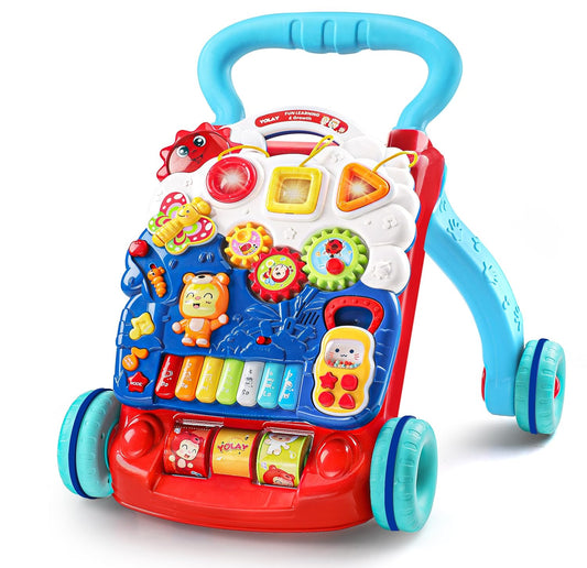Baby Walker Push with Wheels, Sit-To-Stand Walker for Baby Boy and Girl 6-12 Months with Detachable Play Panel, Stable Handle, Early Learning Activity for Kids - Blue