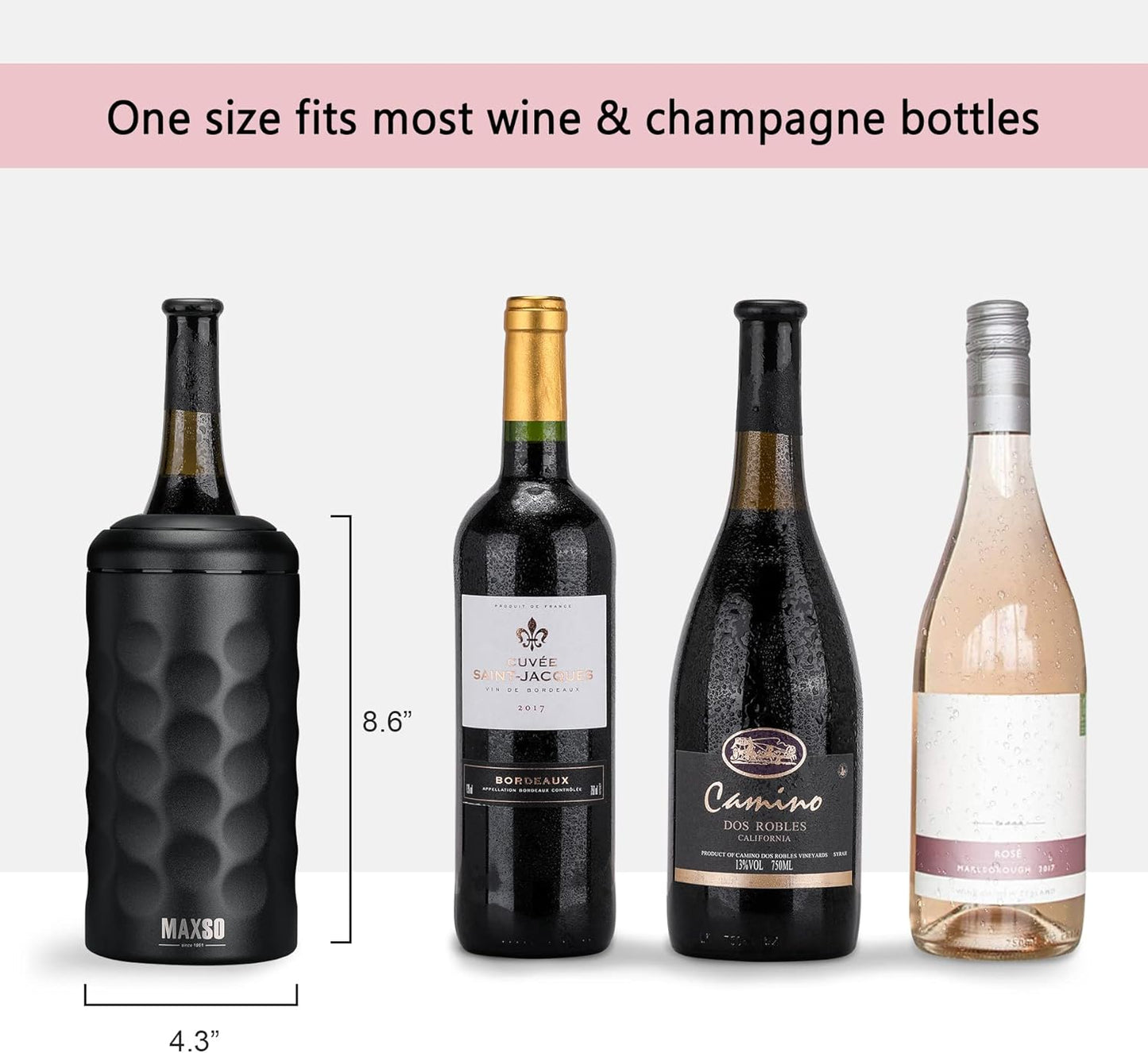 Wine Chiller Single Bottle Stainless Steel Iceless Cooler Insulated Wine Bottle Keep Wine Cold up to 6 Hours Fits Most Wine Bottles Gift for Wine Lovers Rapid and Portable
