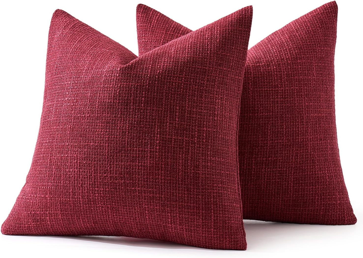 Burlap Linen Throw Pillow Covers 18X18 Inch Set of 2 Burgundy Red Decorative Pillows Modern Farmhouse Pillowcases Soft Accent Cushion Covers for Outdoor Couch Sofa Bedroom Livingroom Home Decor