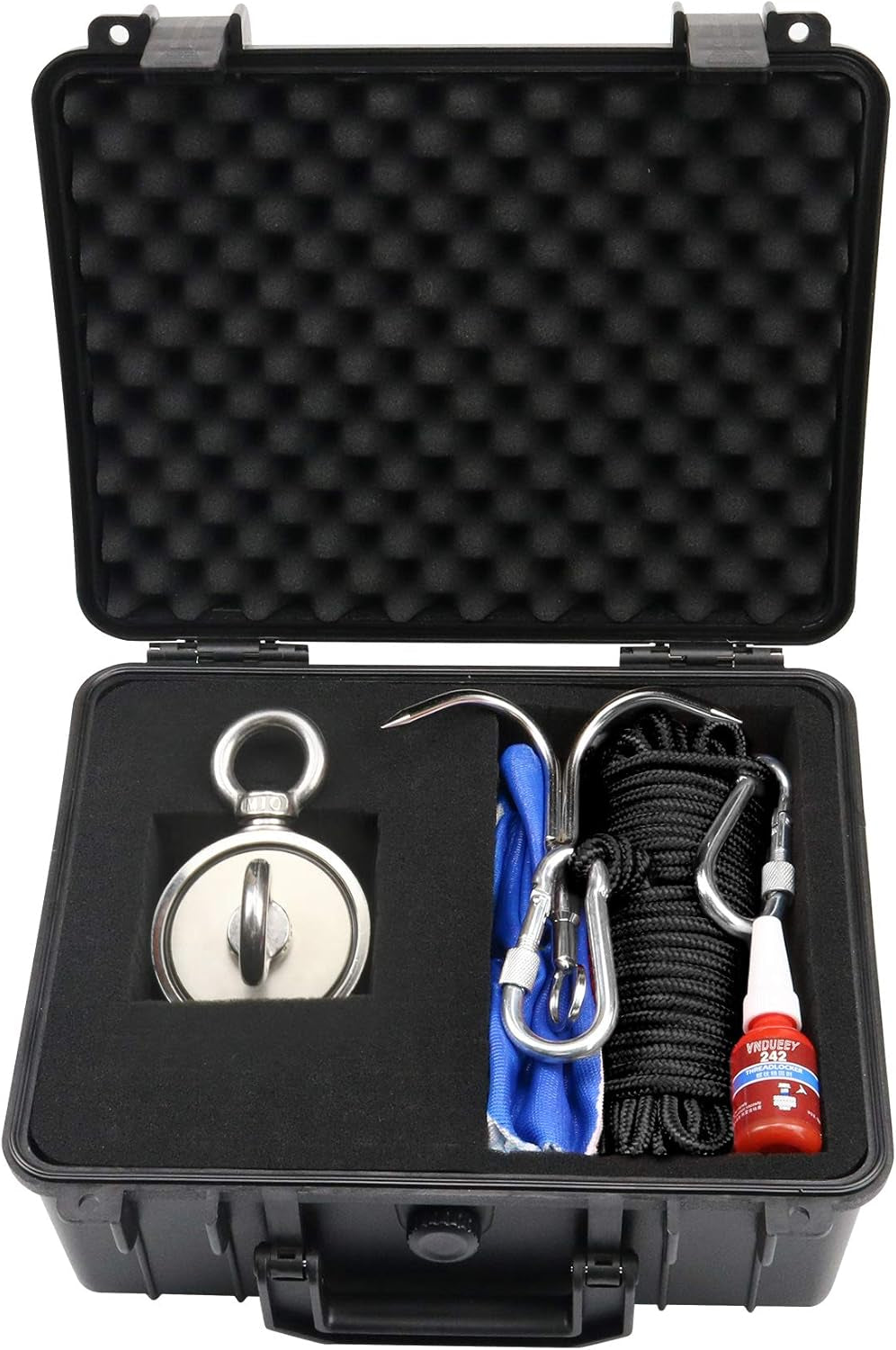 Fishing Magnet Kit with 1000 LBS Pulling Capacity - Includes Grappling Hook, Heavy Duty 65FT Rope, Gloves, and Locking Carabiner - 2.95 Inch Diameter