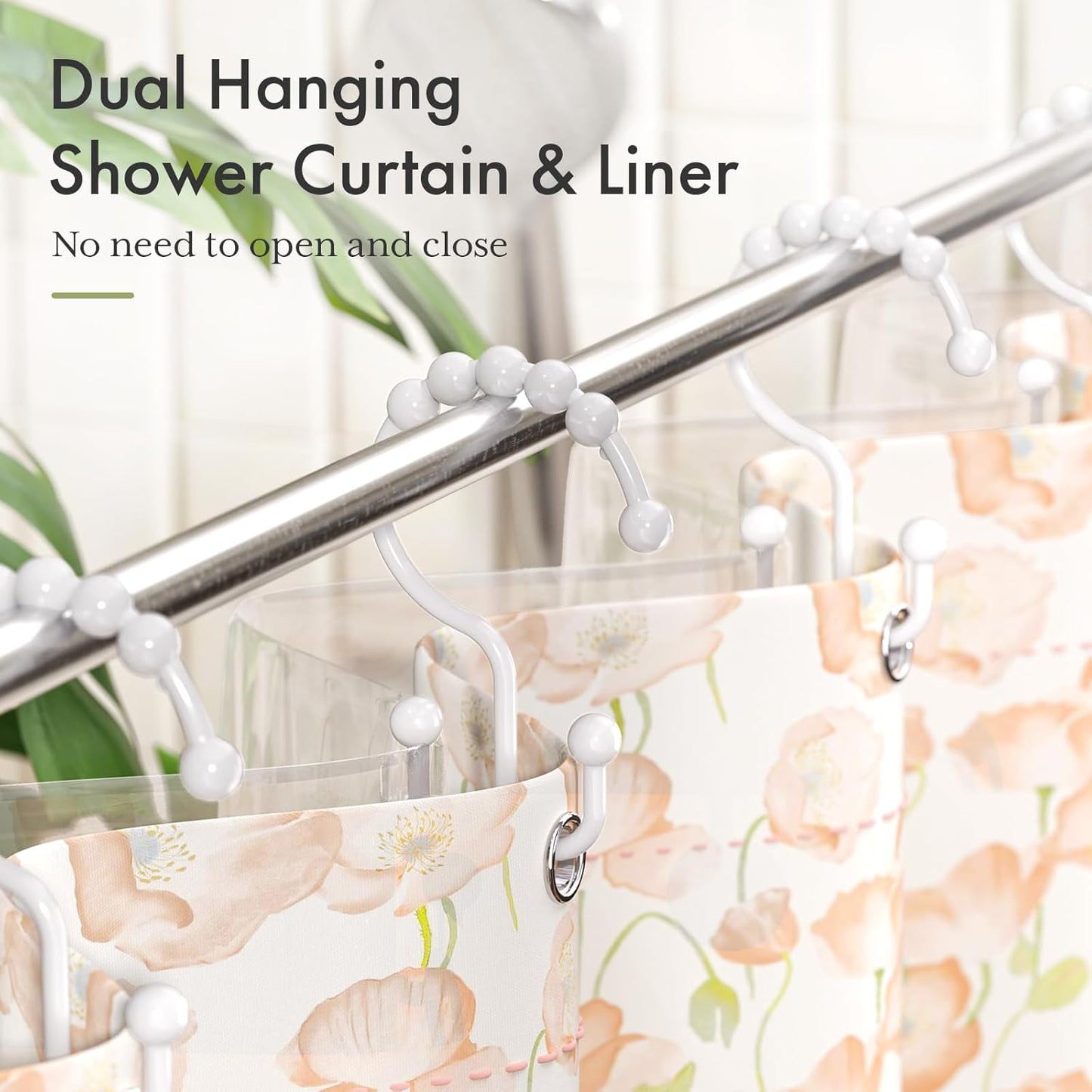 Plastic Shower Curtain Hooks, Shower Curtain Hooks Rings, Double Shower Curtain Hooks, Shower Hooks for Shower Curtain, White Shower Curtain Hooks for Curtain Liner Bathroom - 12 Pcs