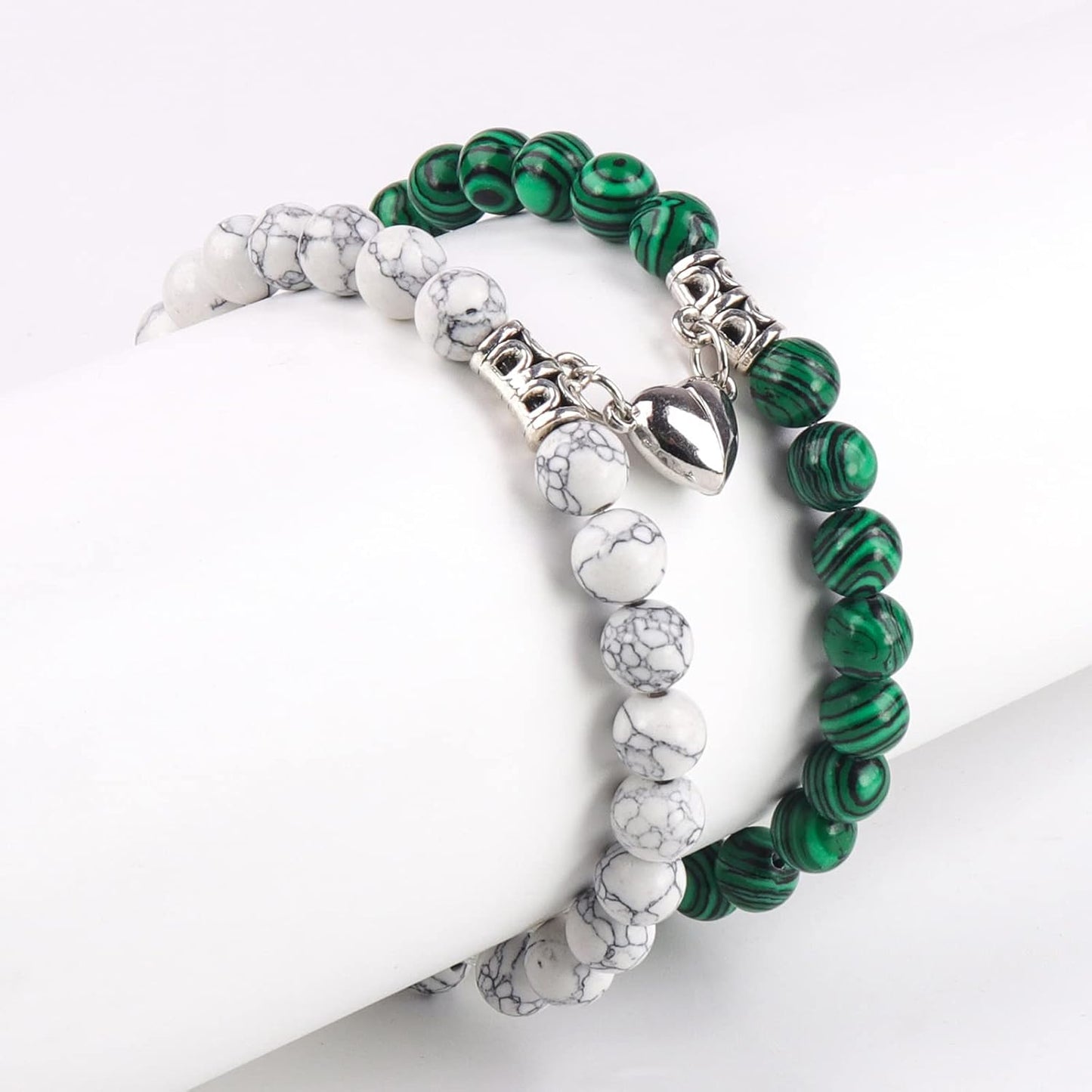Valentine'S Day 2 Pieces of Magnetic Suction Love Set Bracelet, Natural Stone Bead Bracelet Set, Boyfriend and Girlfriend Long Handmade Bracelet Jewelry Gift (Wait)
