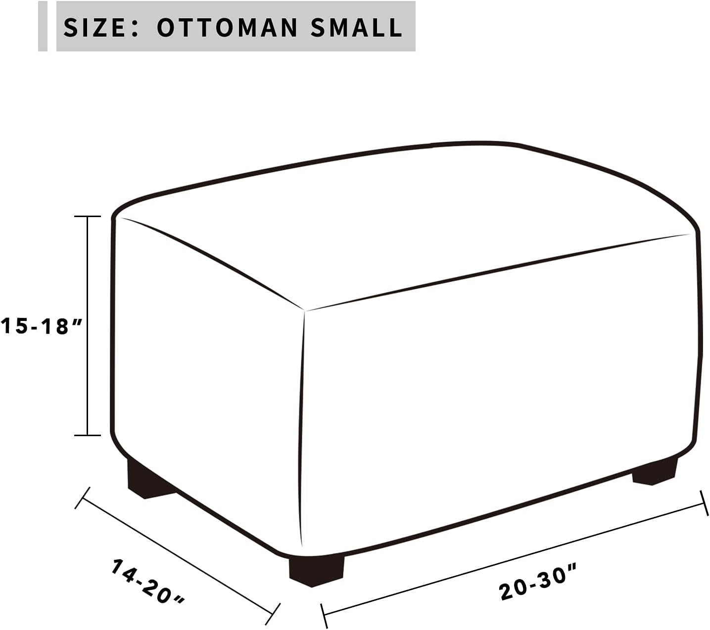 Stretch Ottoman Cover Length 20-30In Folding Storage Stool Furniture Protector Soft Rectangle Slipcover with Elastic Bottom(Ottoman Small,Dark Grey)