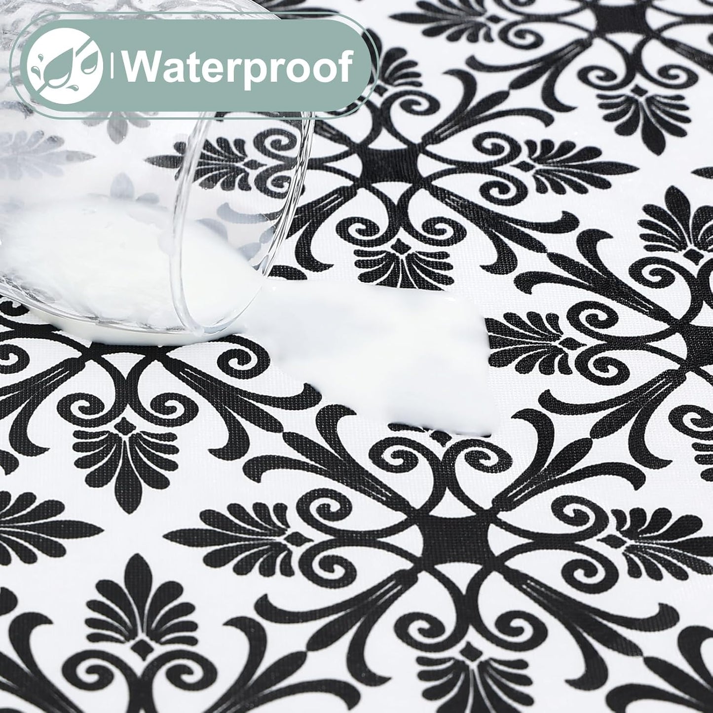 Rectangle Vinyl Table Cloth, Elastic Fitted Flannel Backed Tablecloth, 100% Waterproof Plastic Table Cover Fits 6 Foot Folding Tables for Picnic, Camping, Outdoor (Black, 30" X 72")