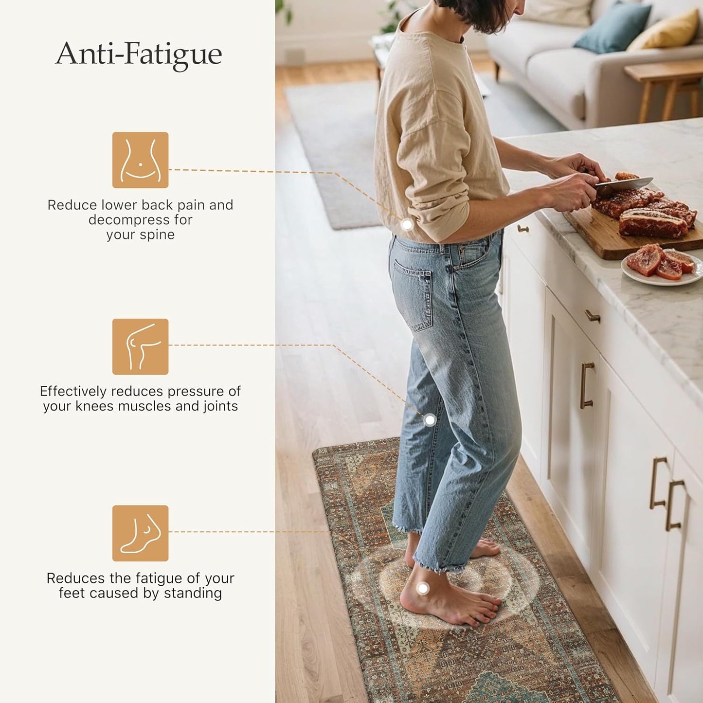 Kitchen Mats for Floor 2Pcs, Washable anti Fatigue Mat for Cushioned, 17.3"X47"+17.3"X30", Waterproof Kitchen Rugs, Non Slip Comfort Standing Mat Rug for Home, Sink, Laundry, Brick