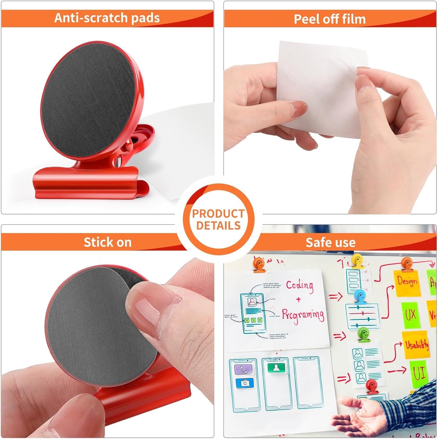 Set of 6 Magnetic Clips for Refrigerator and Whiteboard Organization and Decoration in Kitchen and Office