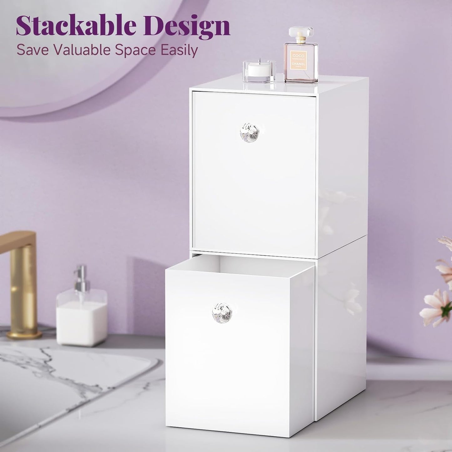 Clean Skin Club Face Towels Holder - Stackable Acrylic Organizer Compatible with Clean Skin Club Towel XL, Bathroom Vanity, Dresser Holder, Dustproof Multipurpose for Makeup, Skincare, White