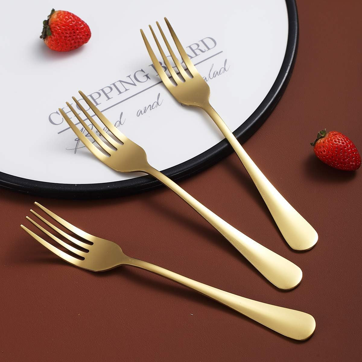 Set of 4 Stainless Steel Gold Dinner Forks, 7.9" Titanium Plated, Durable and Dishwasher Safe Silverware