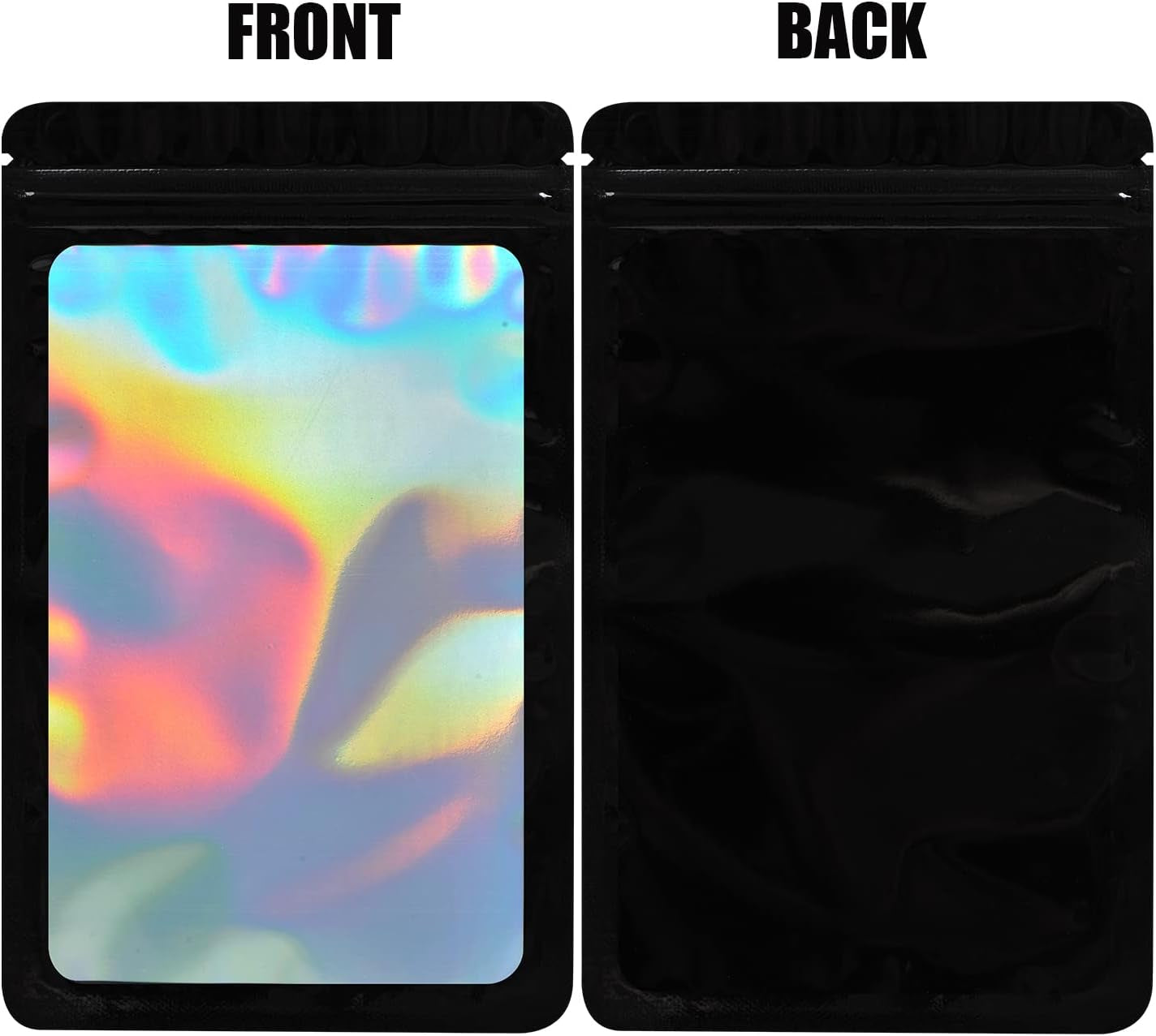 100-Pack 2×2 Inch Mylar Bags with Clear Window Holographic Resealable Sealable Packaging Zip Bag for Small Bussiness Jewelry Candy Sample Food Packing Supplies (Black)