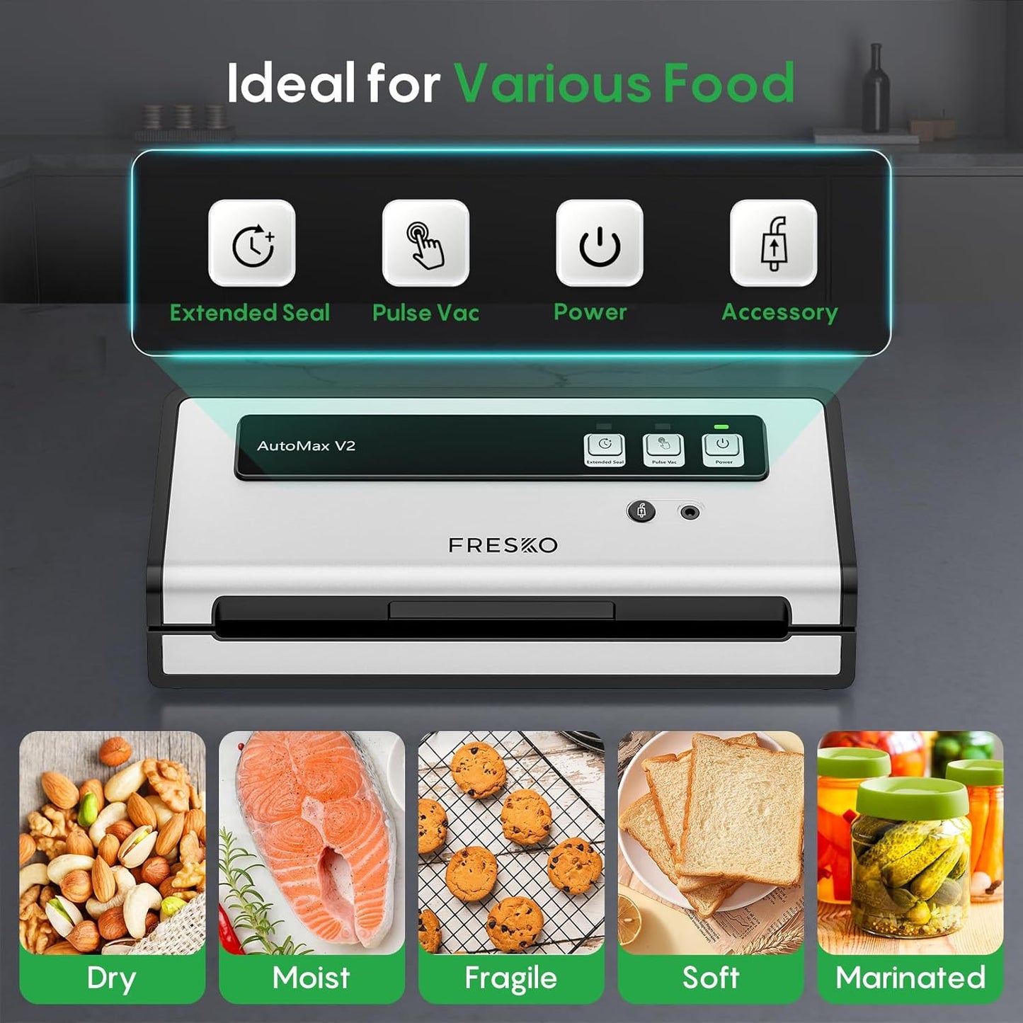 Vacuum Sealer Machine with Automatic Bag Detection, Double Heat Seal, Compact Food Sealer, Easy to Use, Starter Kit