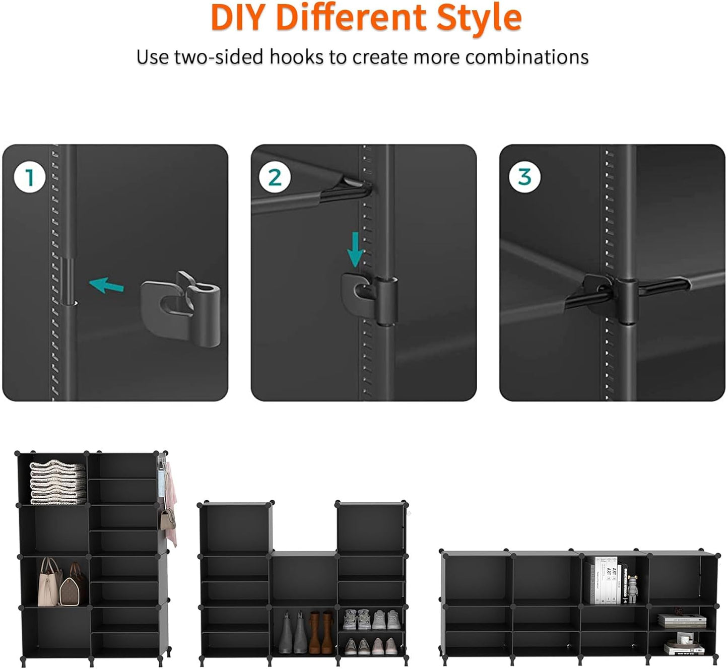 Shoe Rack, 8 Tier Shoe Storage Cabinet with Door, 32 Pair Shoe Organizer Shelves for Closet Hallway Bedroom Entryway, Black