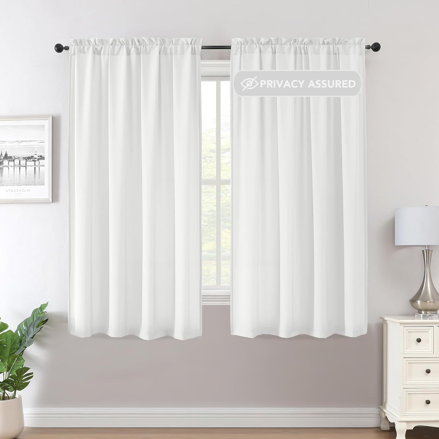 Sheer Curtains 63 Inches Long Non-See-Through Farmhouse Curtains for Living Room Light Filtering Semi Sheer Panels for Bedroom Privacy Window Drapes 2 Panels Rod Pocket, White