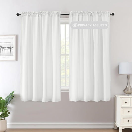 Sheer Curtains 63 Inches Long Non-See-Through Farmhouse Curtains for Living Room Light Filtering Semi Sheer Panels for Bedroom Privacy Window Drapes 2 Panels Rod Pocket, White