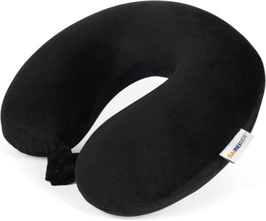 Travel Pillow 100% Pure Memory Foam Travel Neck Pillow, Airplane Pillow for Traveling、Car、Home、Office,Washable Cover(Black)