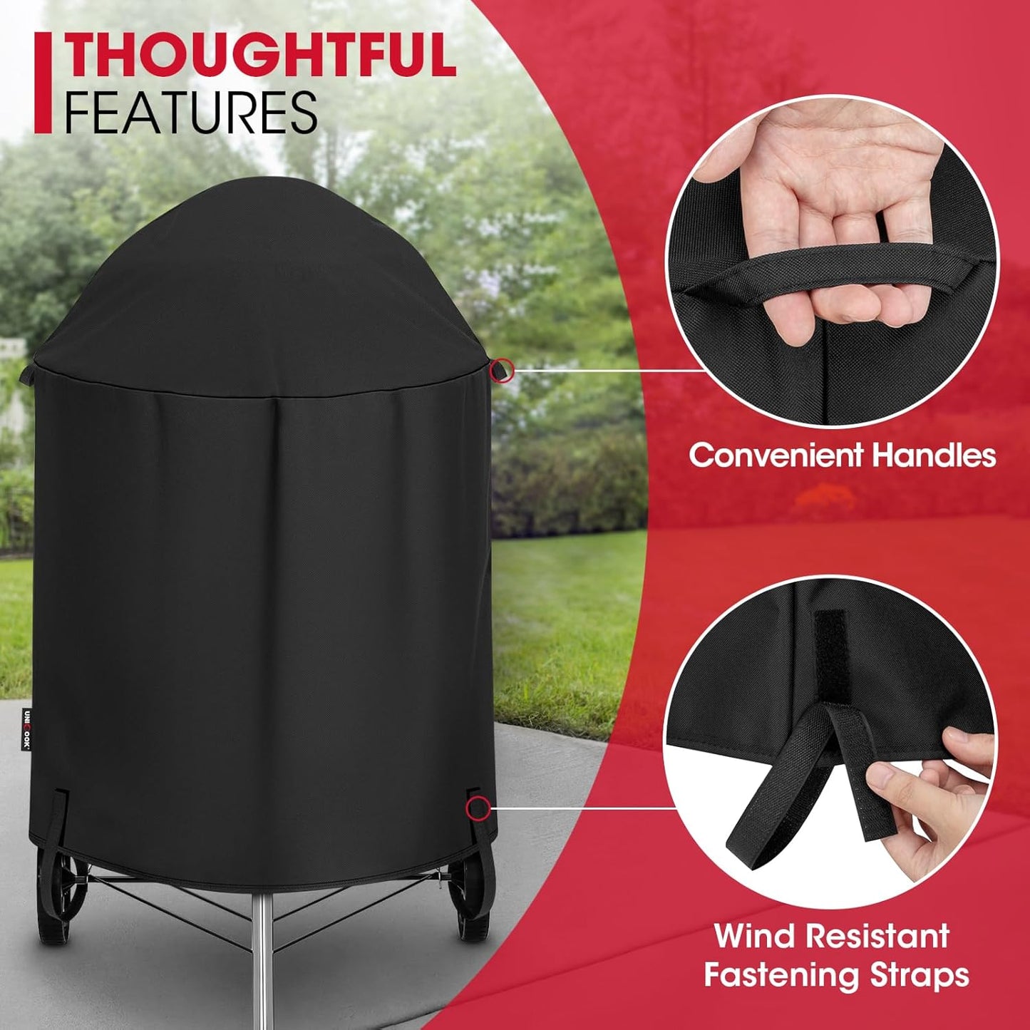 round Kettle Grill Cover Compatible with Weber 22 Inch Charcoal Grill, Heavy Duty Waterproof Fade Resistant Small Smoker Cover, All Weather Protection