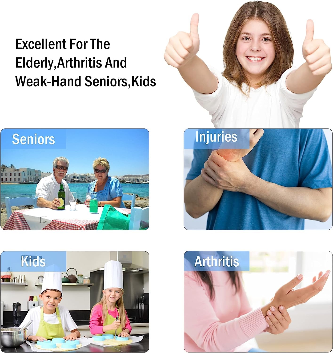 Jar Opener for Weak Hands, Seniors with Arthritis, 5 in 1 Multi Function Bottle Opener Lid Opener for Arthritic Hands with Non Slip Rubber Jar Opener Gripper Pad and Corkscrew Wine Opener(Blue)