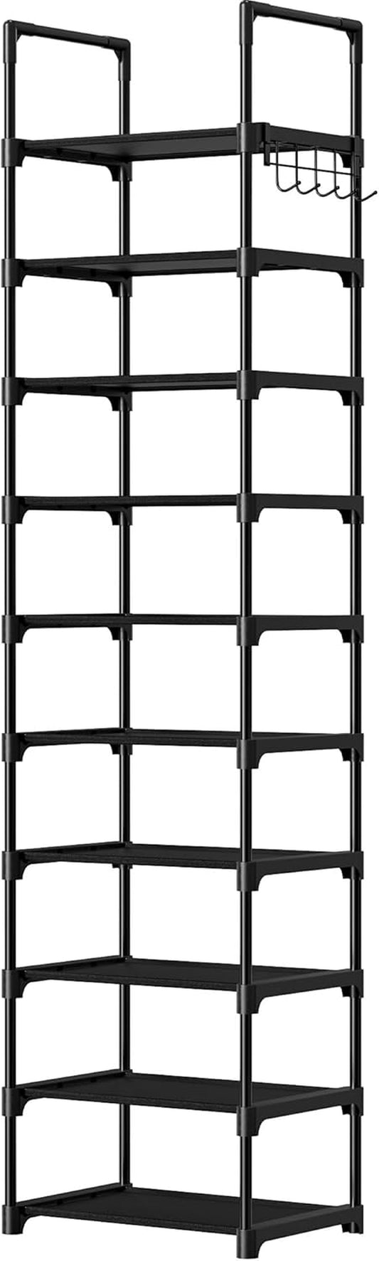 Shoe Rack - 10-Tier Shoe Organizer with Detachable Fabric Shelves & Metal Frame, Tall Shoe Rack for Closet, Entrance, Living Room, 16.9" X 11.8" X 68.5", Black