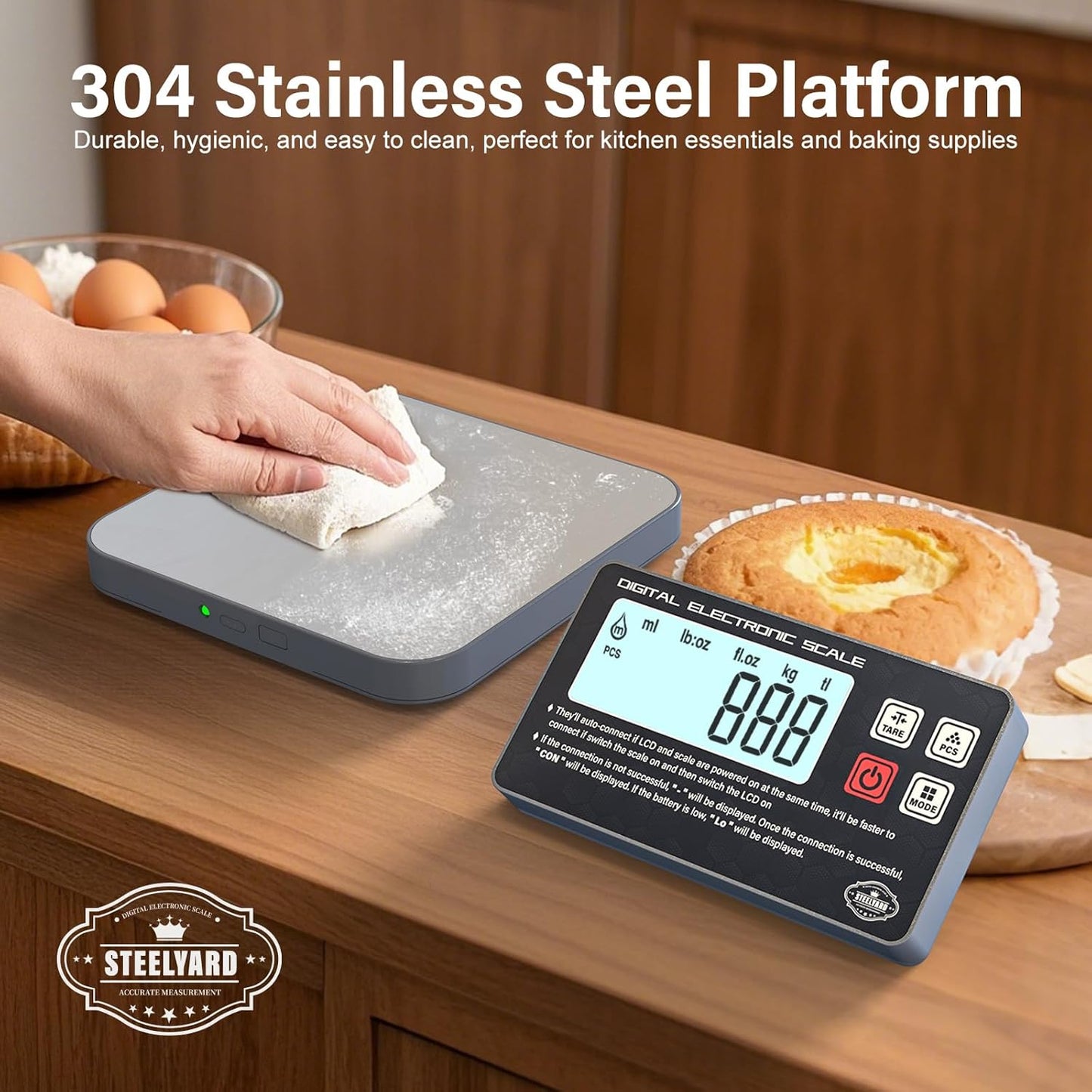 ® Digital Kitchen Food Scale -Detachable Display Electronic Weight Scale for Baking, Bread Making & Coffee Brewing, 304 Stainless Steel Platform, Backlit LCD, Count Mode, Wall-Mount & Tilt Stand