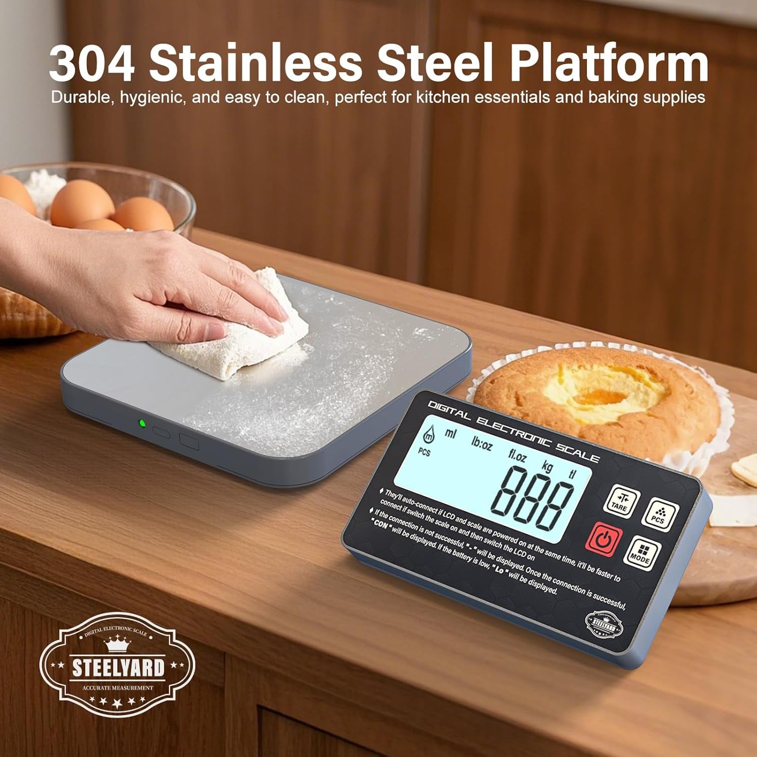 ® Digital Kitchen Food Scale -Detachable Display Electronic Weight Scale for Baking, Bread Making & Coffee Brewing, 304 Stainless Steel Platform, Backlit LCD, Count Mode, Wall-Mount & Tilt Stand