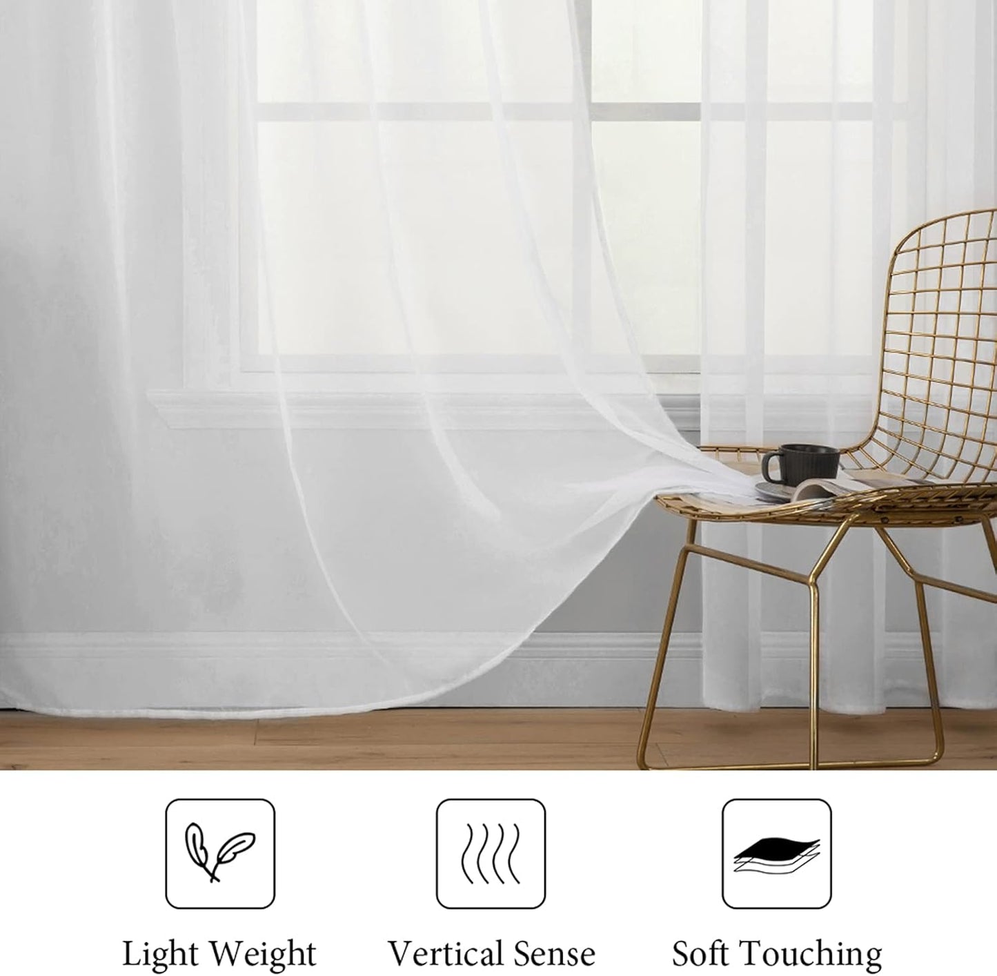 2 Panels Solid Color White Sheer Window Curtains Elegant Window Voile Panels/Drapes/Treatment for Bedroom Living Room (54 X 84 Inches White)