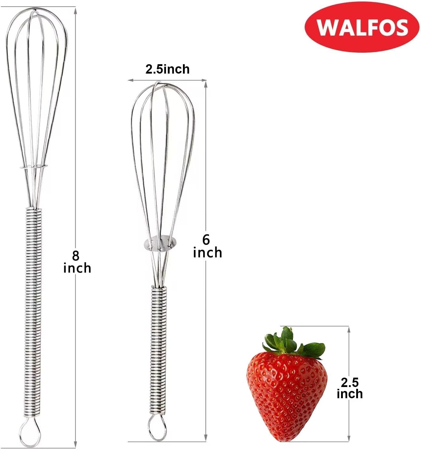 Mini Whisk,Non-Rust Whisk,304 Stainless Steel Small Whisk.Heat Resistant 450℉.6+8Inch Tiny Whisk Nice for Whisking, Blending Ingredients, Beating, Mixing Sauces (Silver)