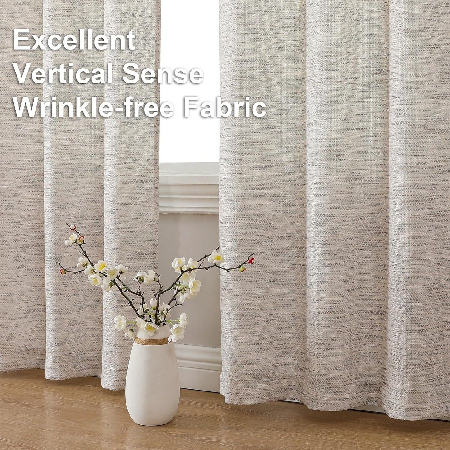 Linen Blend Curtains 84 Inch Length 2 Panels Set, Light Filtering Soft Airy Rhombus Printed Rod Pocket Window Drapes for Living Room, 38Wx84L Inch, 2 PCS
