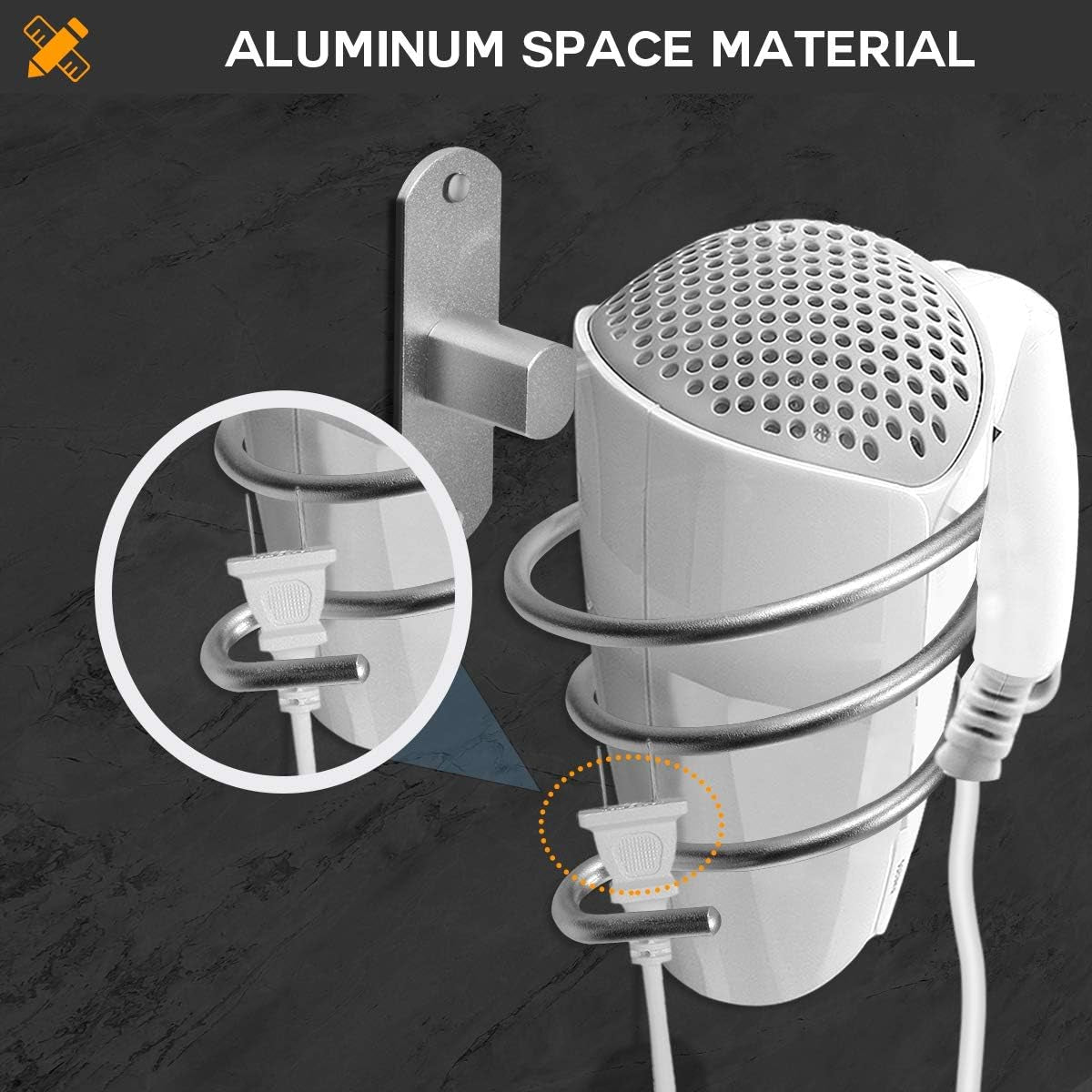 Wall-Mounted Bathroom Hair Dryer Holder in Bright White