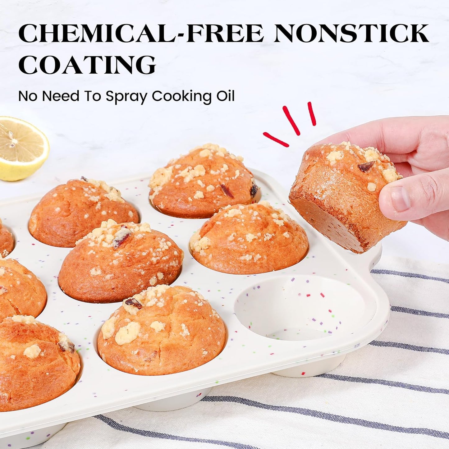 Professional Silicone Cupcake Pan Set - 12-Cup and 24-Cup Nonstick Muffin Molds with Metal Reinforced Frame, BPA Free (2 Pieces, Cream)