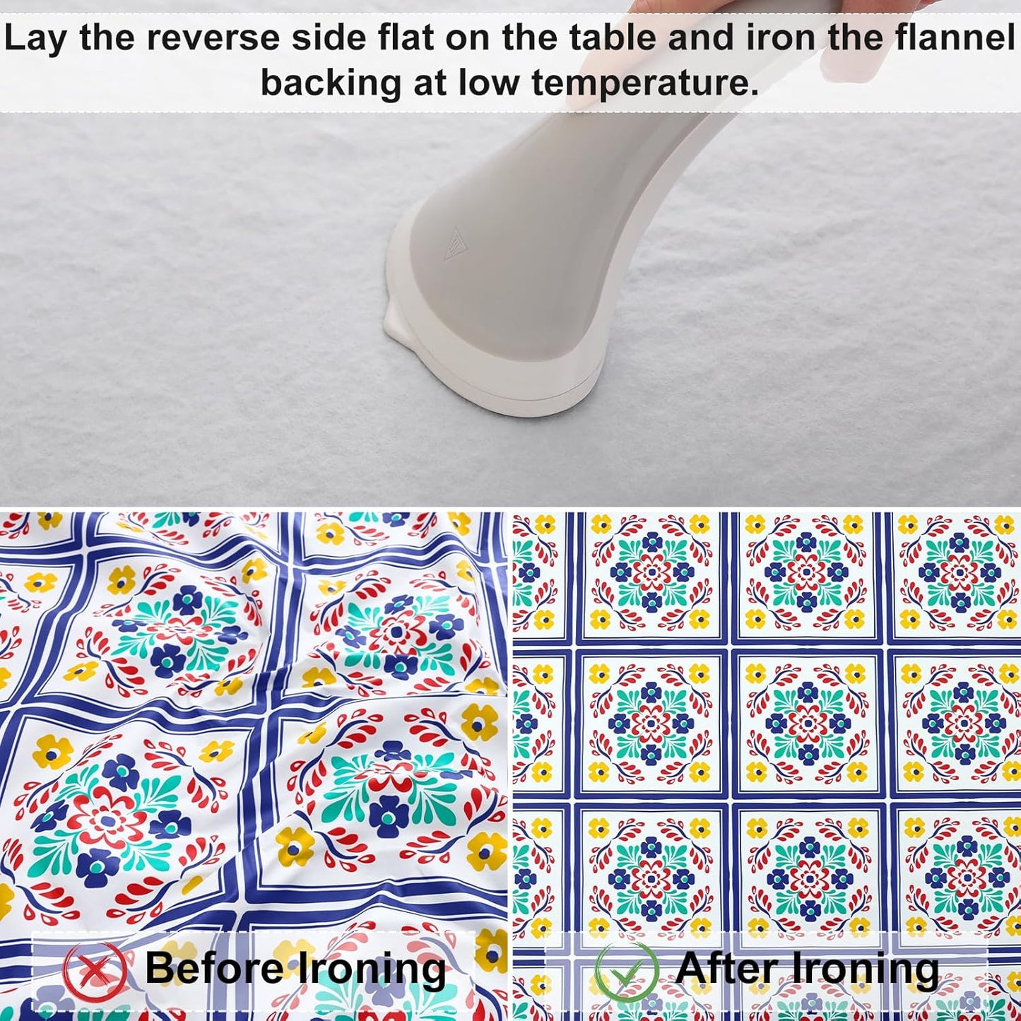 round Fitted Tablecloth with Elastic Edge, 100% Waterproof Oil Proof Plastic Table Cover, Vinyl Flannel Backed Tablecloth Fits 36"-44" round Tables for Dinner, Outdoor, Picnic, Geometric Flower