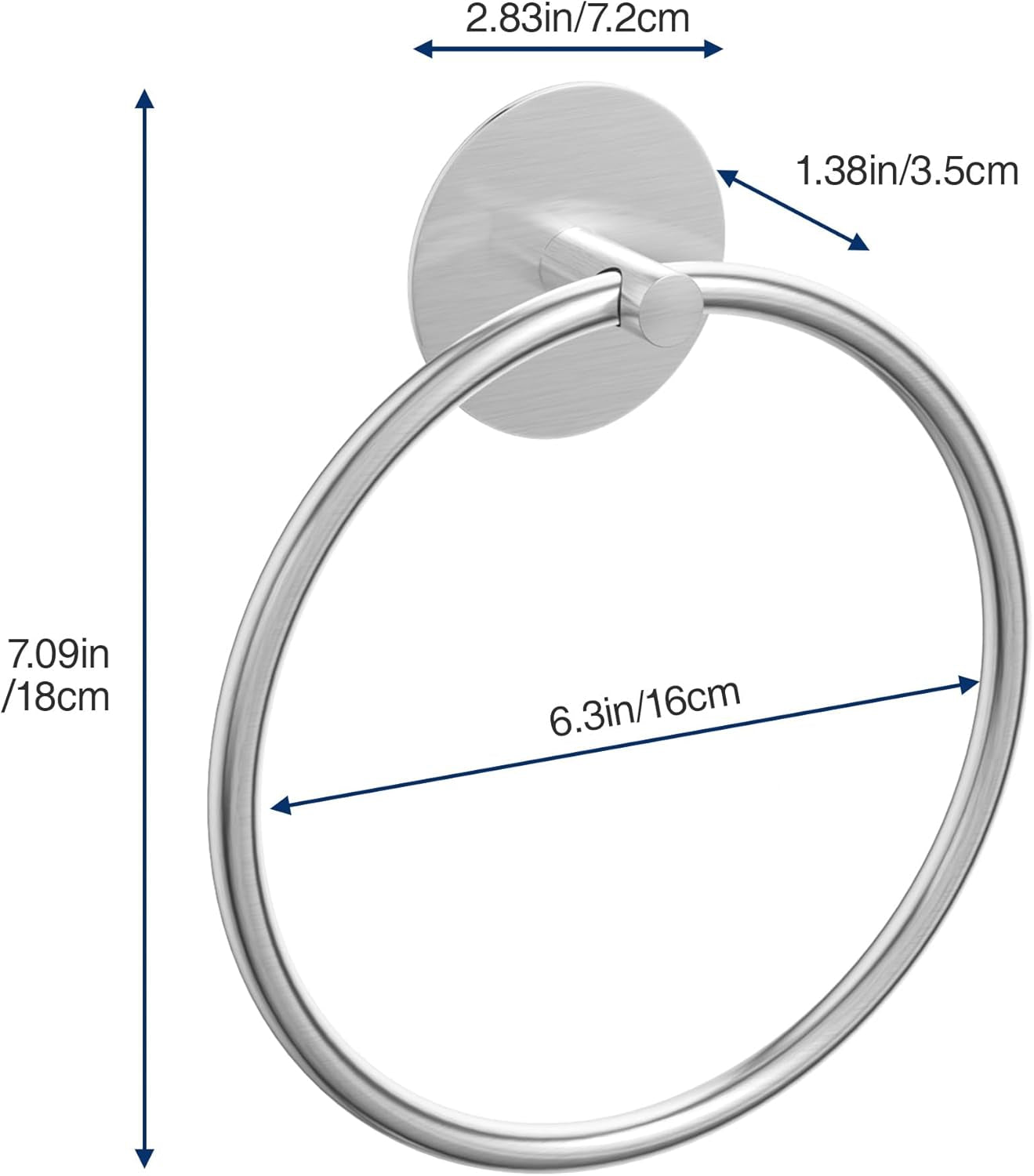 Nickel Brushed Bathroom Towel Ring - SUS304 Stainless Steel Bathroom Towel Rack,  Adhesive Wall Mounted Hand Towels Holder, Towel Hanger for Bathroom Organizer, Kitchen Storage