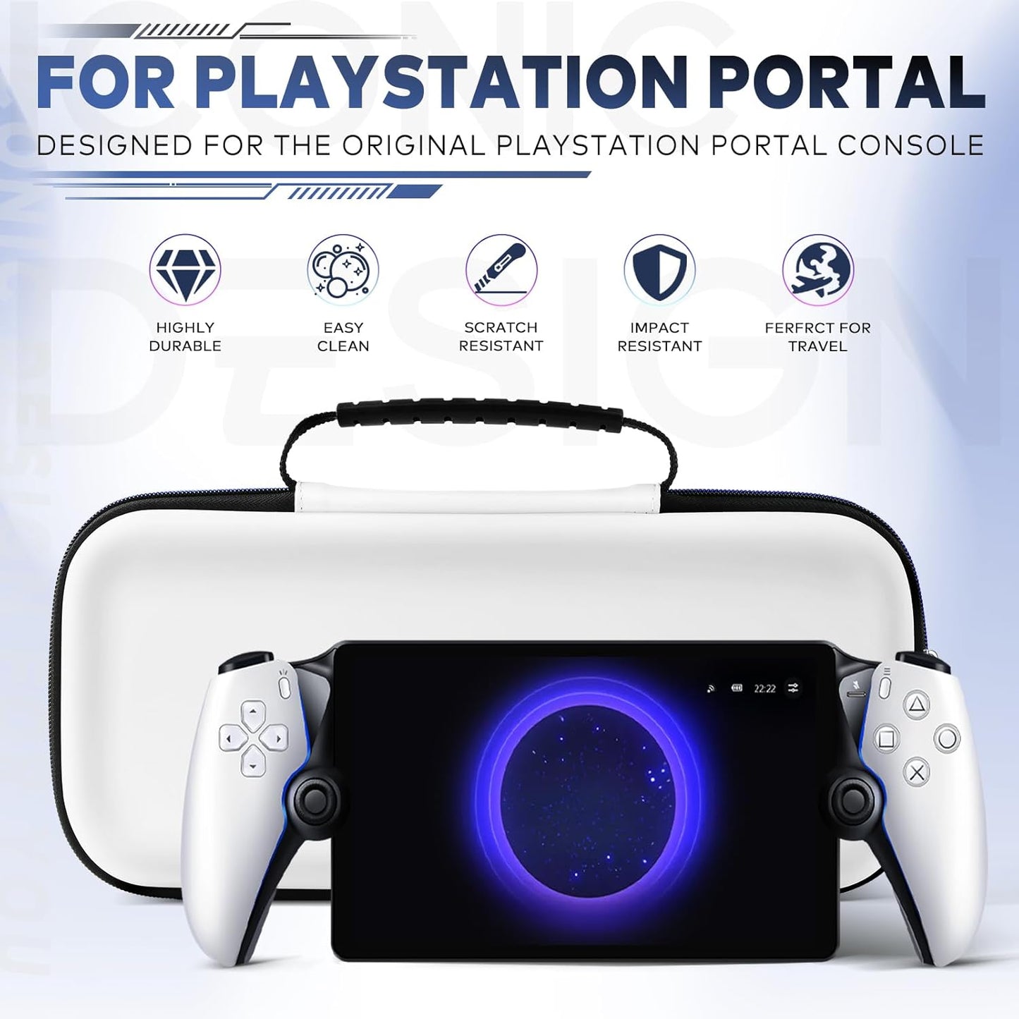 Carry Case for Playstation Portal Remote Player for PS 5 Console Holds Accessories, Portable Hard Shell Pouch Anti-Drop Travel Bag with Protective Storage Mesh Pocket,Travel Friendly, White