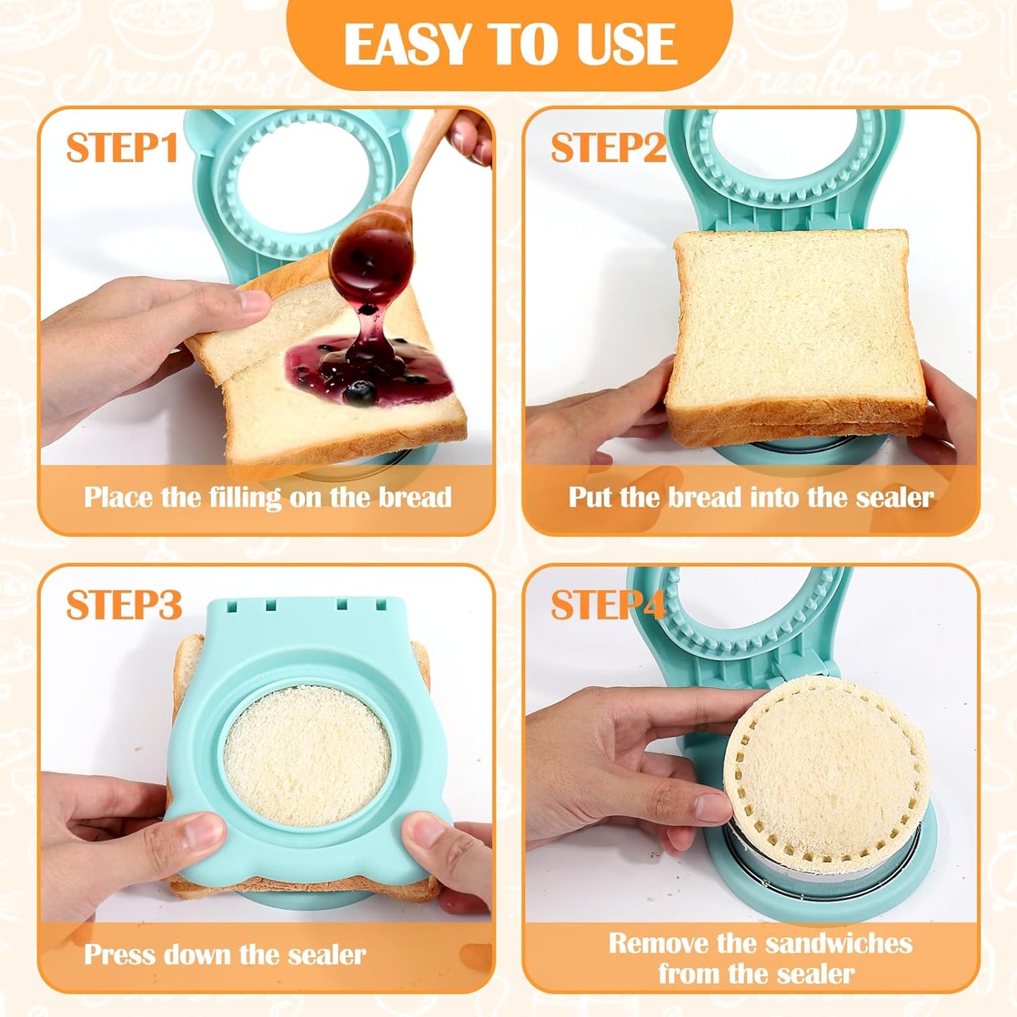 Sandwich Maker,2Pcs Sandwich Cutters for Kids Lunch,Crustless Breakfast Sandwich Cutter and Sealer Set Great for Children Boys Girls Lunchbox and Bento Box,Circle Square
