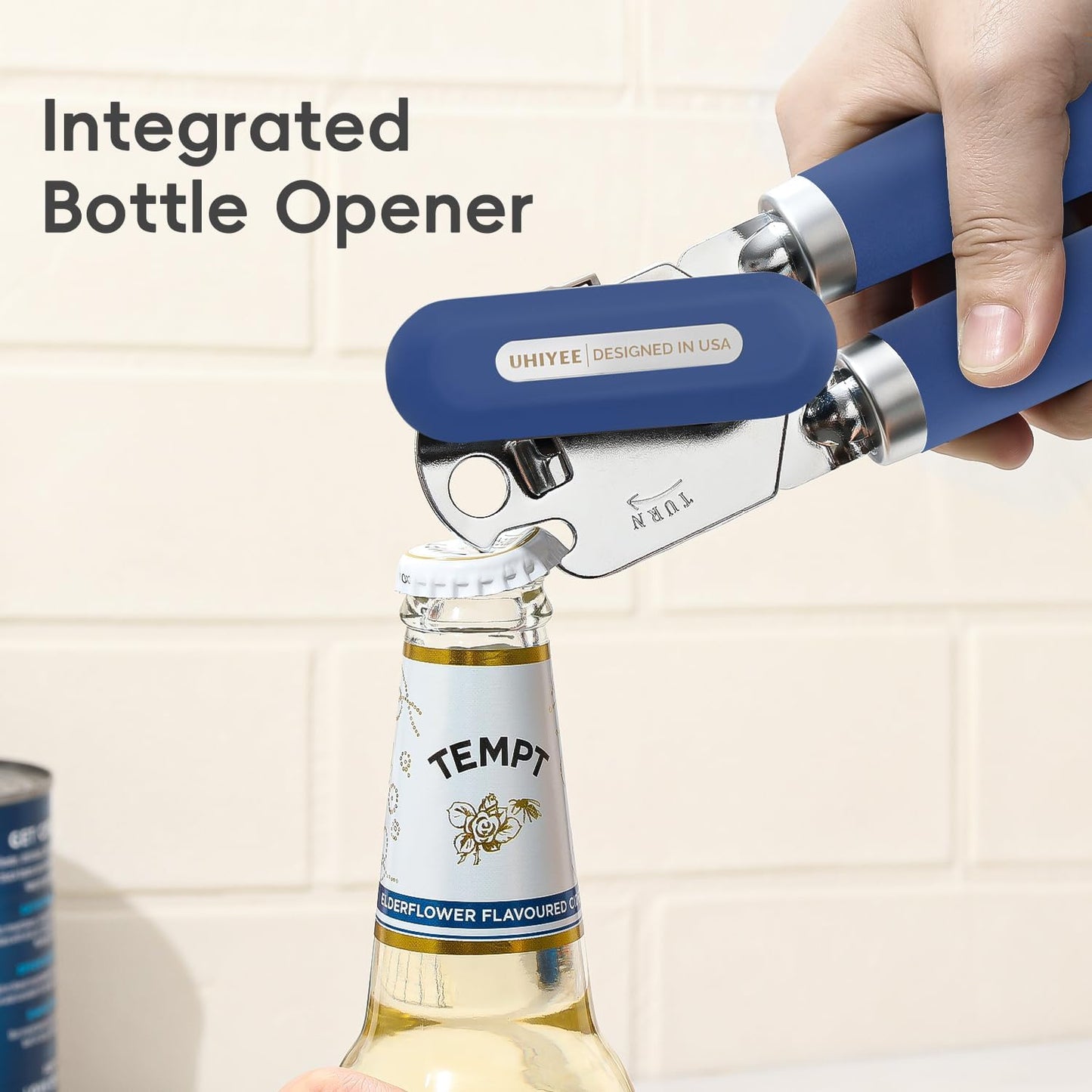 Can Opener Manual,  Hand Held Manual Can Openers Heavy Duty with Smoother Cut Sharp Blade, Manual Hand Can Open with Soft Handle, Easy to Turn Knob, Magnetic Lid Lifter, Blue