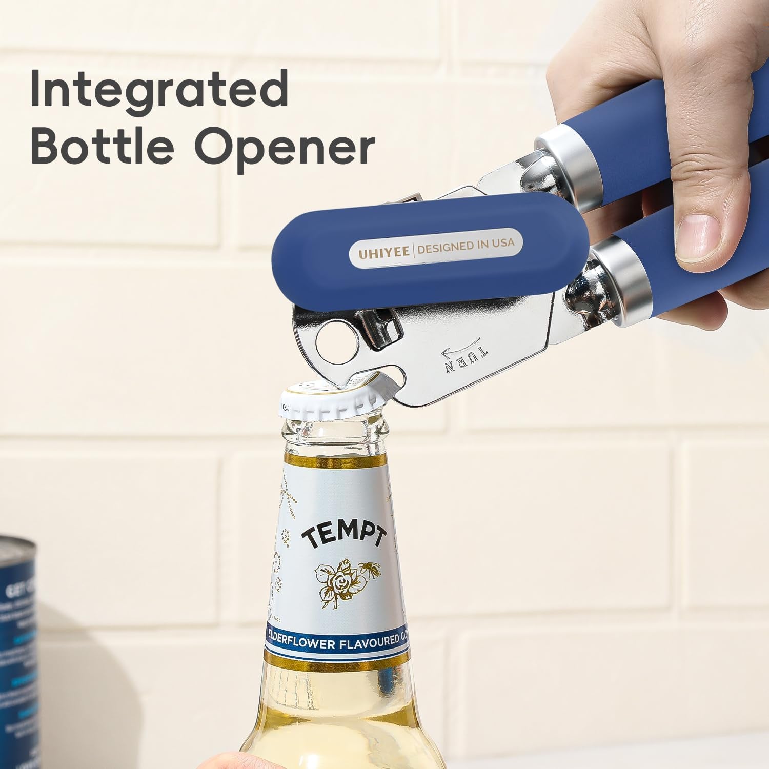Can Opener Manual,  Hand Held Manual Can Openers Heavy Duty with Smoother Cut Sharp Blade, Manual Hand Can Open with Soft Handle, Easy to Turn Knob, Magnetic Lid Lifter, Blue