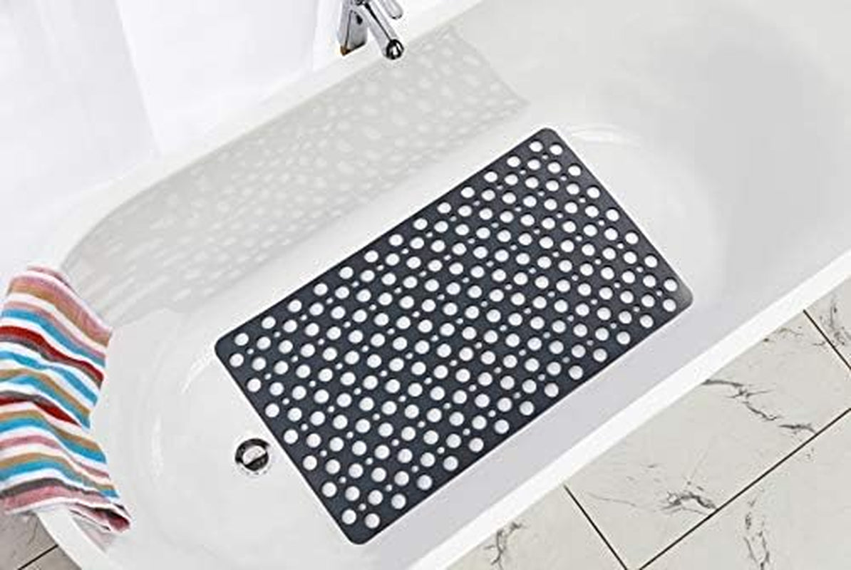 Nonslip Bathtub Mat Extra Soft TPE Bath Mat for Kids, Machine Washable Bathroom Shower Mat(Gray/ 30L X 17W Inch)