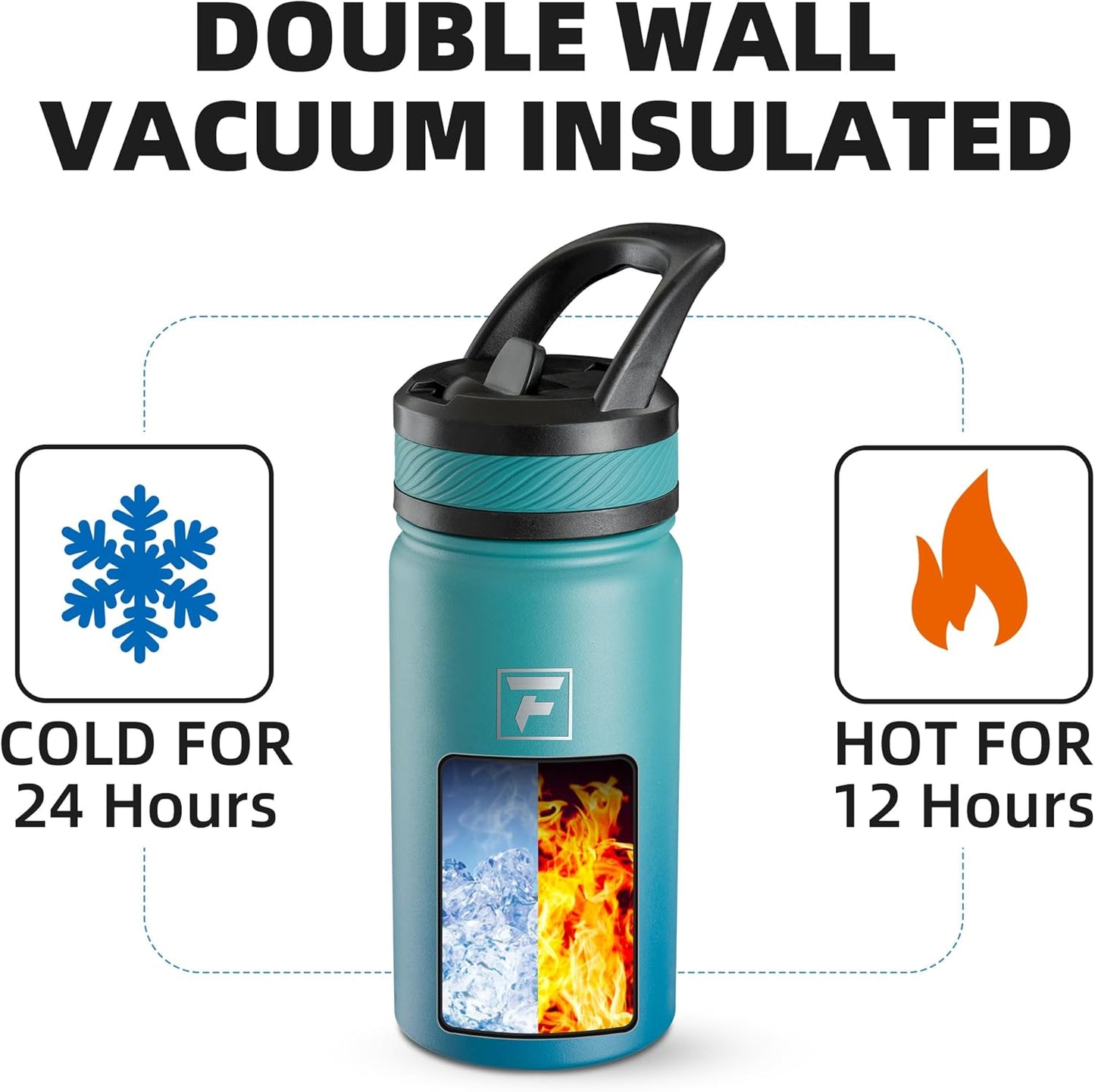 14 Oz Kids Insulated Water Bottle with Straw Lid – Stainless Steel Double Wall Vacuum, Leak-Proof, Bpa-Free Water Bottles for School Boys & Girls(Green Blue)