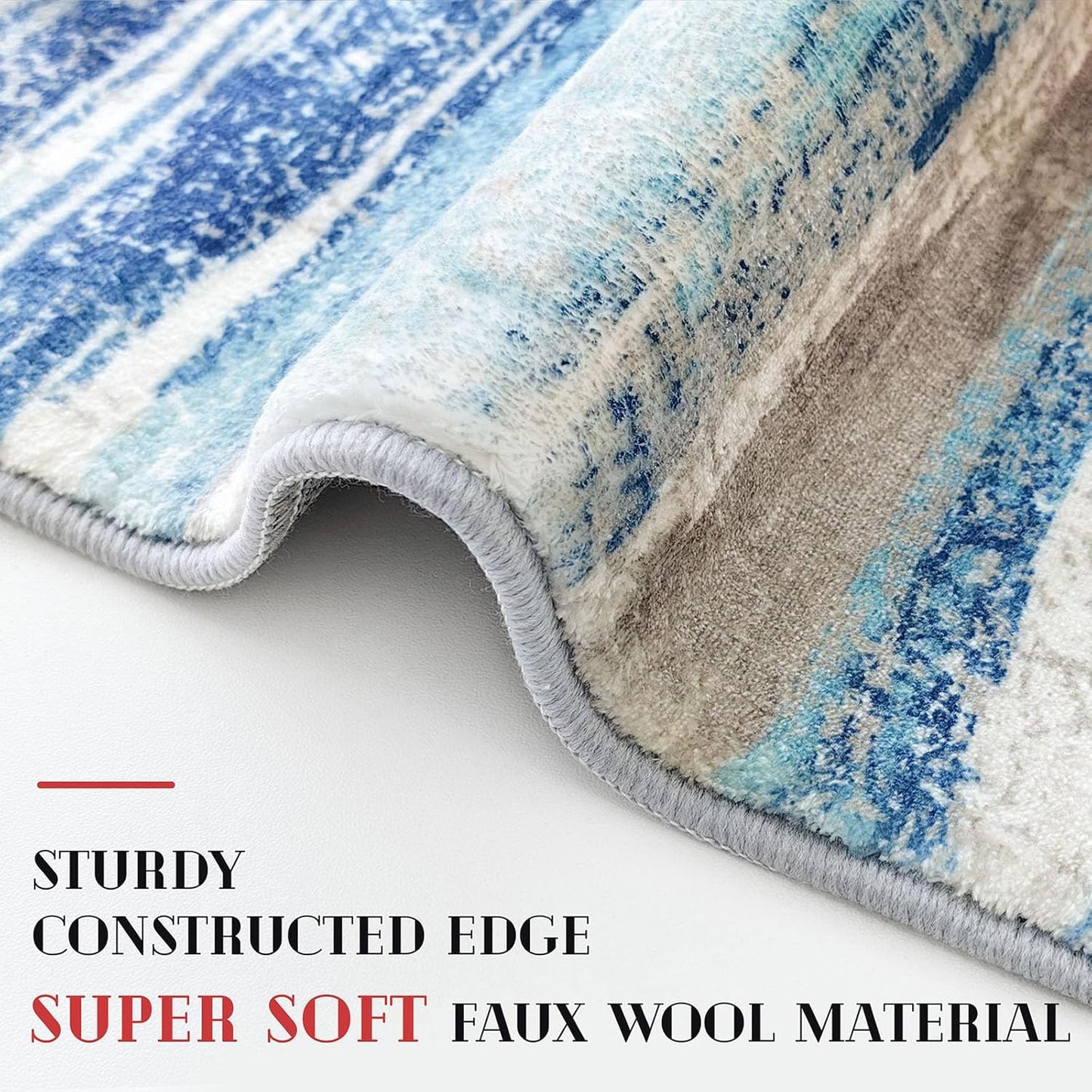 Modern Abstract Entryway Rug Indoor 2X3 Washable Rug Non-Slip Soft Small Area Rug Blue Kitchen Mats Thin Print Faux Wool Floor Carpet Throw Rugs for Entrance Bedroom Office Home Decor