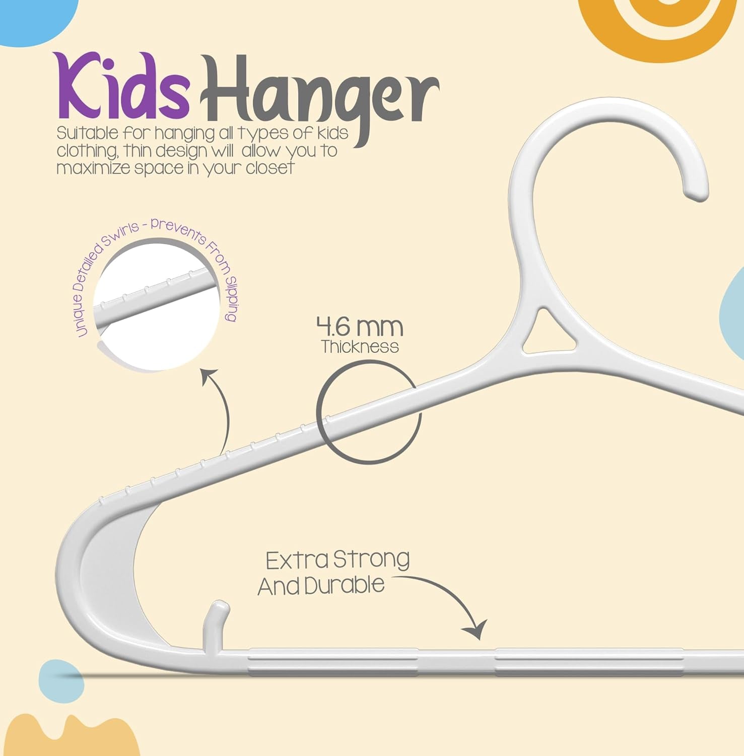 Kids Hangers - 11 Inch Plastic Baby Hangers for Closet - Infant or Childrens Hangers for Clothes 60 Pack (White)