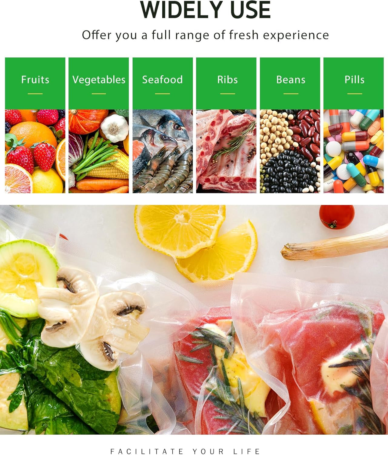 Vacuum Sealer Bags for Food, 2 Pack 8" X 20' Commercial Grade Bag Rolls, Food Vac Bags for Storage, Meal Prep or Sous Vide