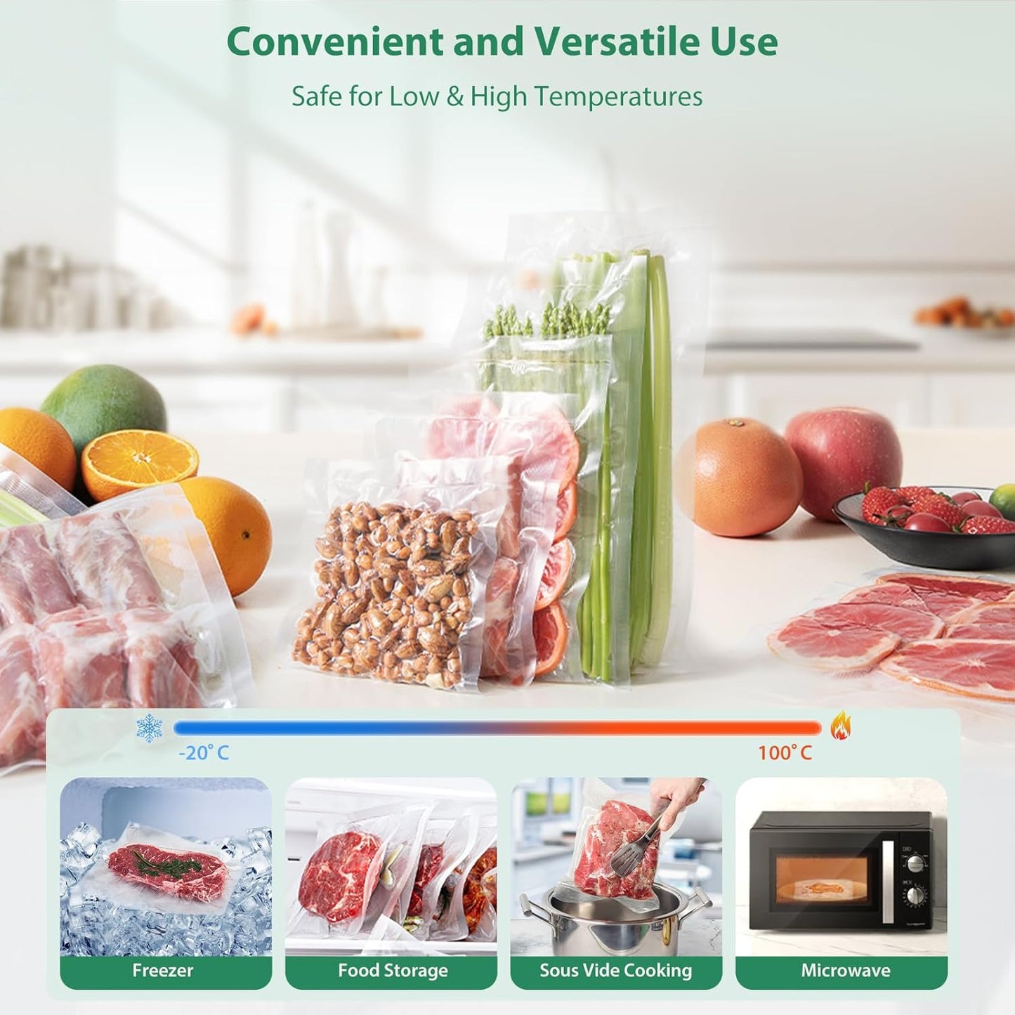 Vacuum Sealer Bags for Food Storage 150 Gallon 11" X 16" and Quart 8" X 12" and Pint 6" X 10", with Bpa-Free, Commercial Precut Vacuum Seal Bags for Sous Vide & Seal a Meal
