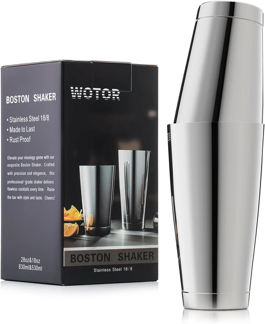 Boston Cocktail Shaker Set, 18 Oz & 28 Oz Stainless Steel Weighted Shaker Tins, Metal Martini Shaker Drink Mixer for Bartending, Professional Bar Tools for Bartender (Sliver)