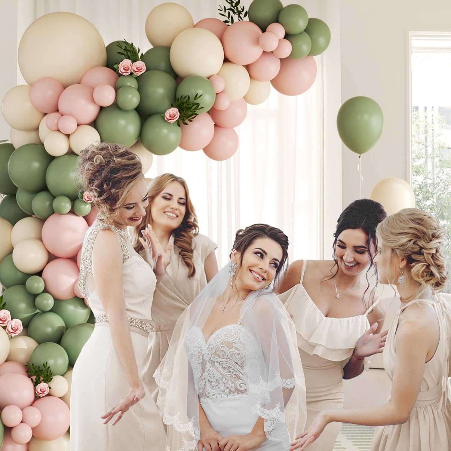 141Pcs Pink and Green Balloon Arch Garland Kit with Sage Green Pastel Pink Sand White Balloons for Birthday Bridal Shower Party Boho Baby in Bloom Baby Shower Decorations