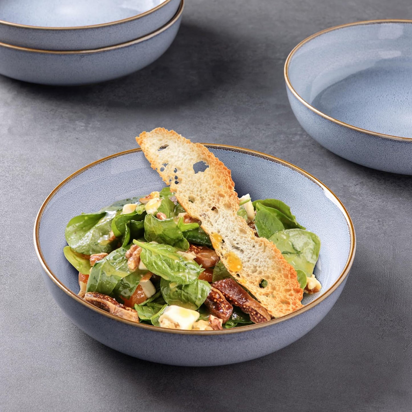 Large 9-Inch Ceramic Pasta Bowls Set of 4, 38 Oz Stoneware Serving Bowls for Kitchen – Versatile Wide Bowls for Fruit, Pasta, Salad, Oatmeal, Microwave Safe with Reactive Blue Glaze