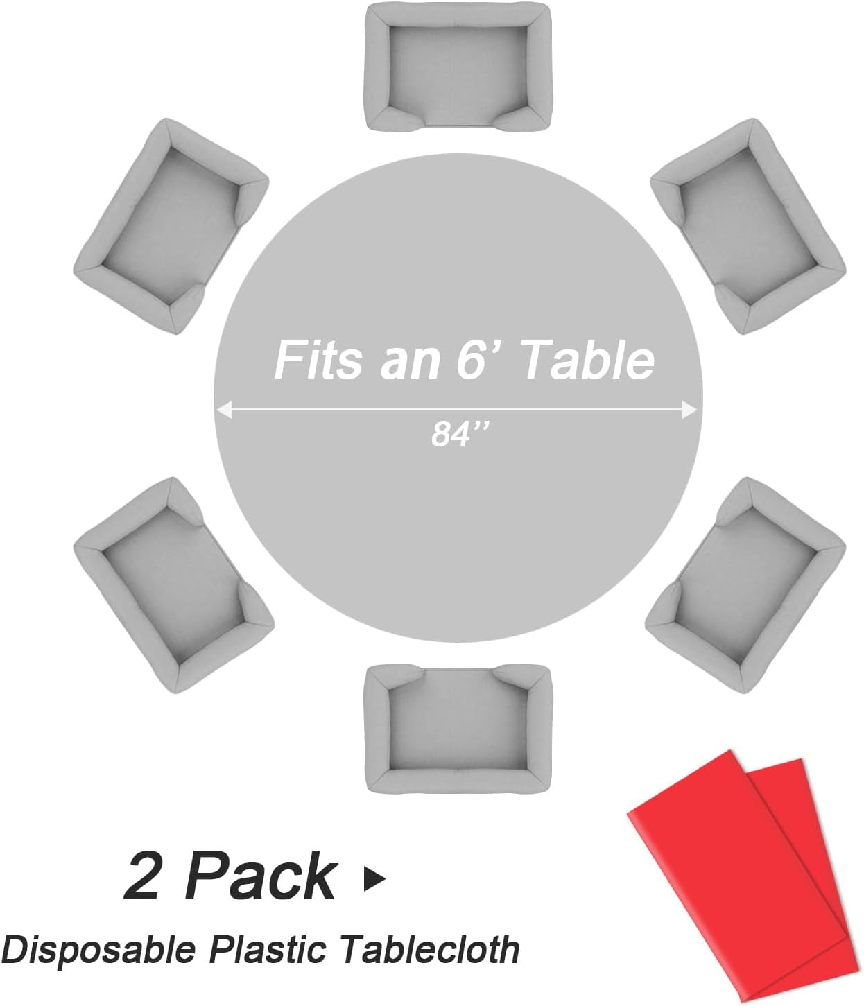 Red round Tablecloth 2 Pack, 84 Inch Plastic Table Cover Disposable for Parties