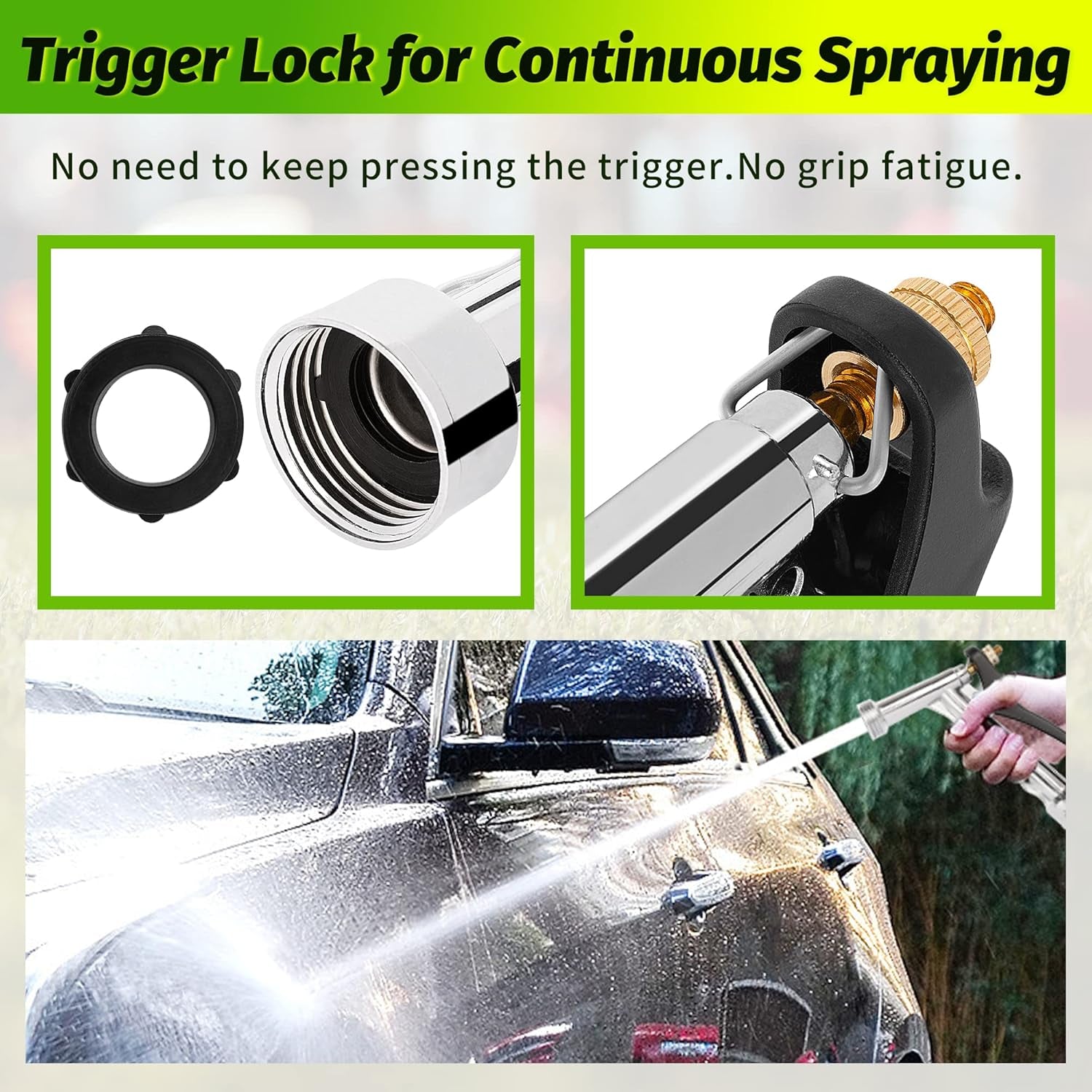 Garden Hose Nozzle, 1 Pack High Pressure Nozzle, Full Size Pistol Grip Water Sprayer with Threaded Front, Adjustable Spray Water Flow for Car Washing, Plants Watering, Pets Showering, Cleaning